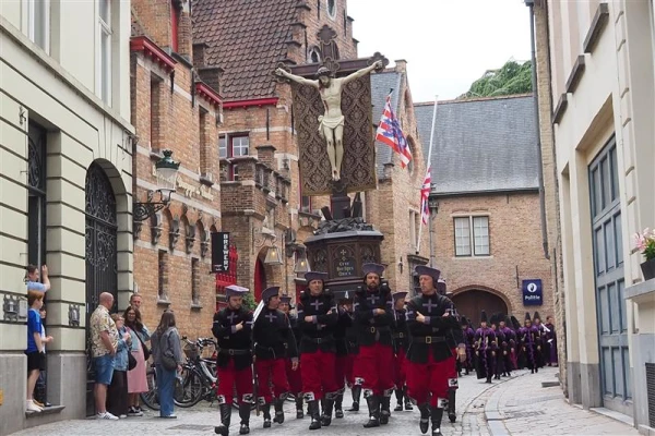 The Golgotha scene is presented through a cross from the town of Damme, where Cardinal Mathieu grew up, which is revered as miraculous. May 28, 2025. Credit: Thomas P. Reiter