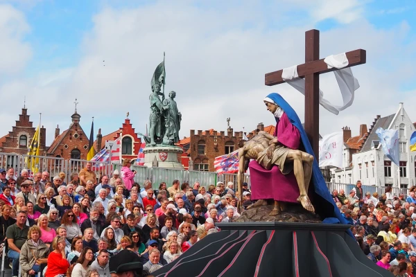 "It is finished," represented by the Pietà at the Holy Blood Procession in Bruges, Belgium. May 28, 2025. Credit: Thomas P. Reiter