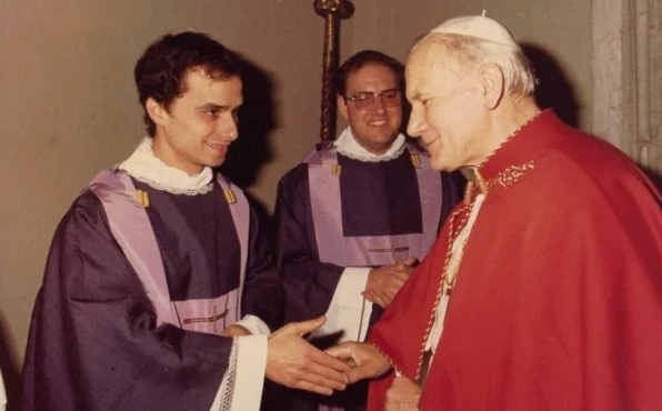A young Robert Francis Prevost, now Leo XIV, met more than once with St. John Paul II. Credit: Courtesy of the Augustinian Midwest Province (USA) Our Mother of Good Counsel