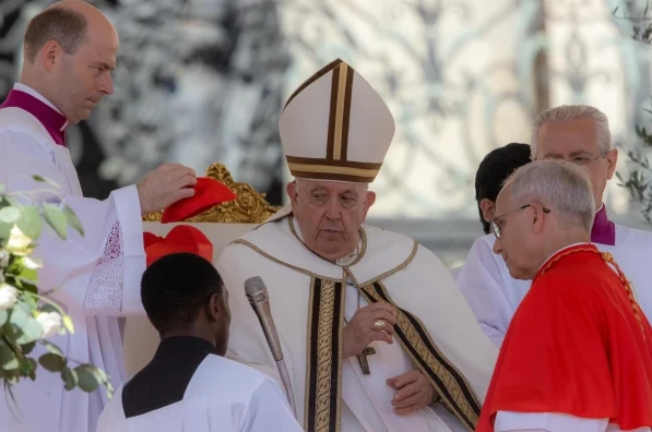 Pope Francis made Bishop Robert Prevost a cardinal on Sept. 30, 2023. Credit: Daniel Ibáñez/EWTN News