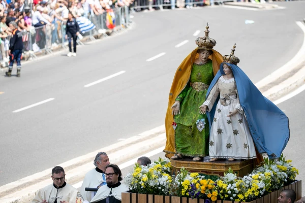 Statuary is displayed during the grand procession of the Jubilee of Confraternities in Rome, Saturday, May 17, 2025. Credit: Daniel Ibáñez/CNA