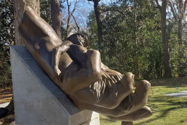 Mepkin Abbey received a 640-pound bronze sculpture from a donor that inspired the plan for the Meditation Garden of Truth and Reconciliation and its message. Credit: Photo courtesy of Mepkin Abbey
