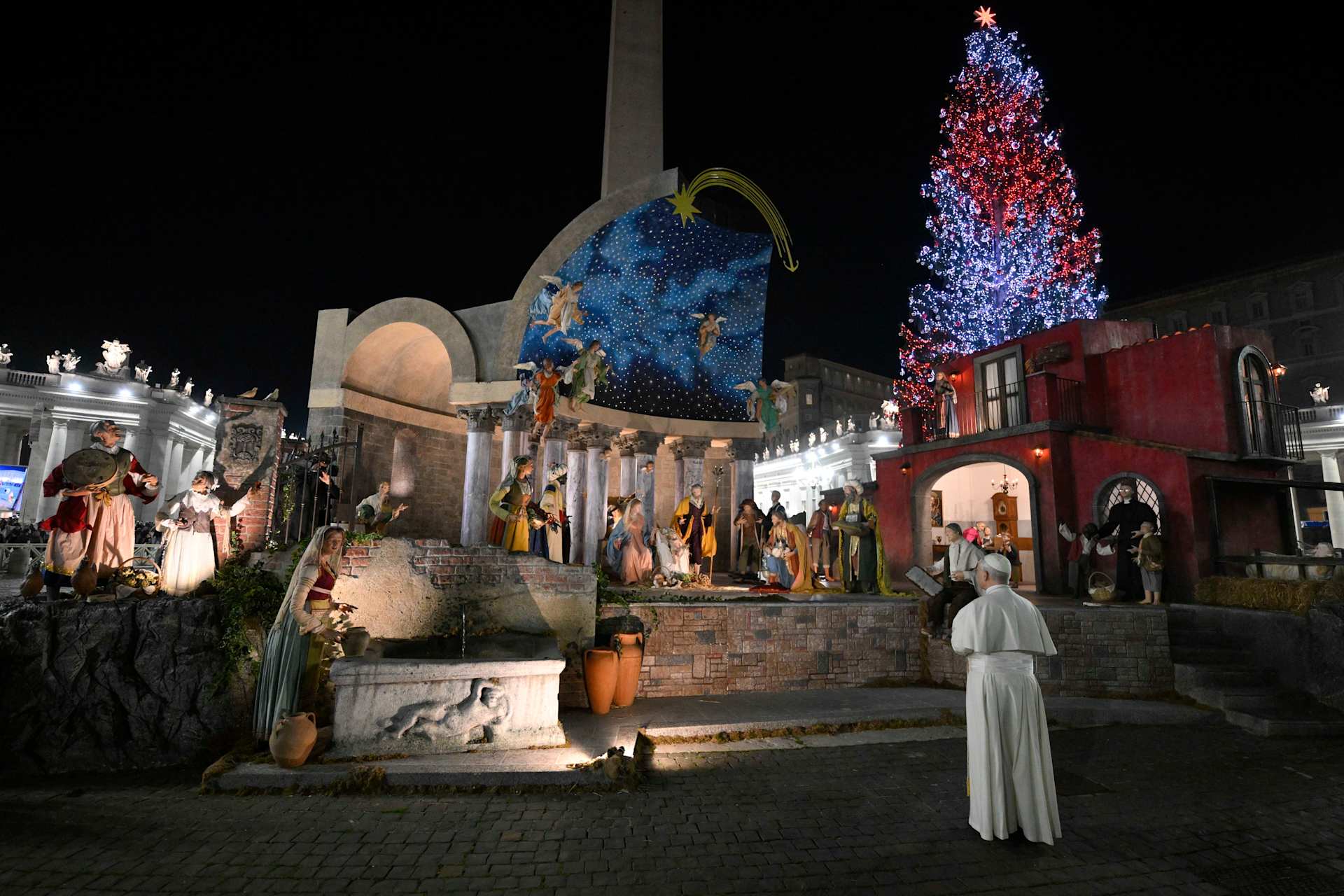 Pope Leo XIV visits the Nativity scene in St. Peter’s Square on Dec. 31, 2025. | Credit: Vatican Media