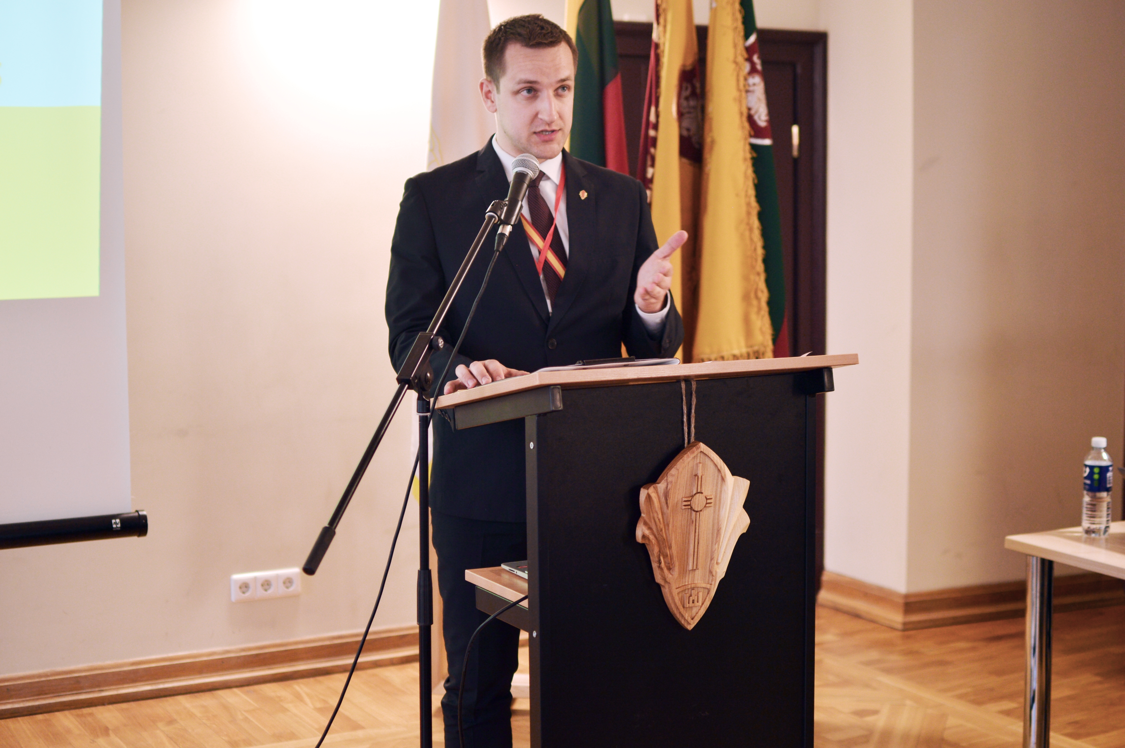 Ignas Kriaučiūnas, general secretary of the Ateitis Federation, speaks during an Ateitis conference in Vilnius, Lithuania. | Credit: The Ateitis Federation