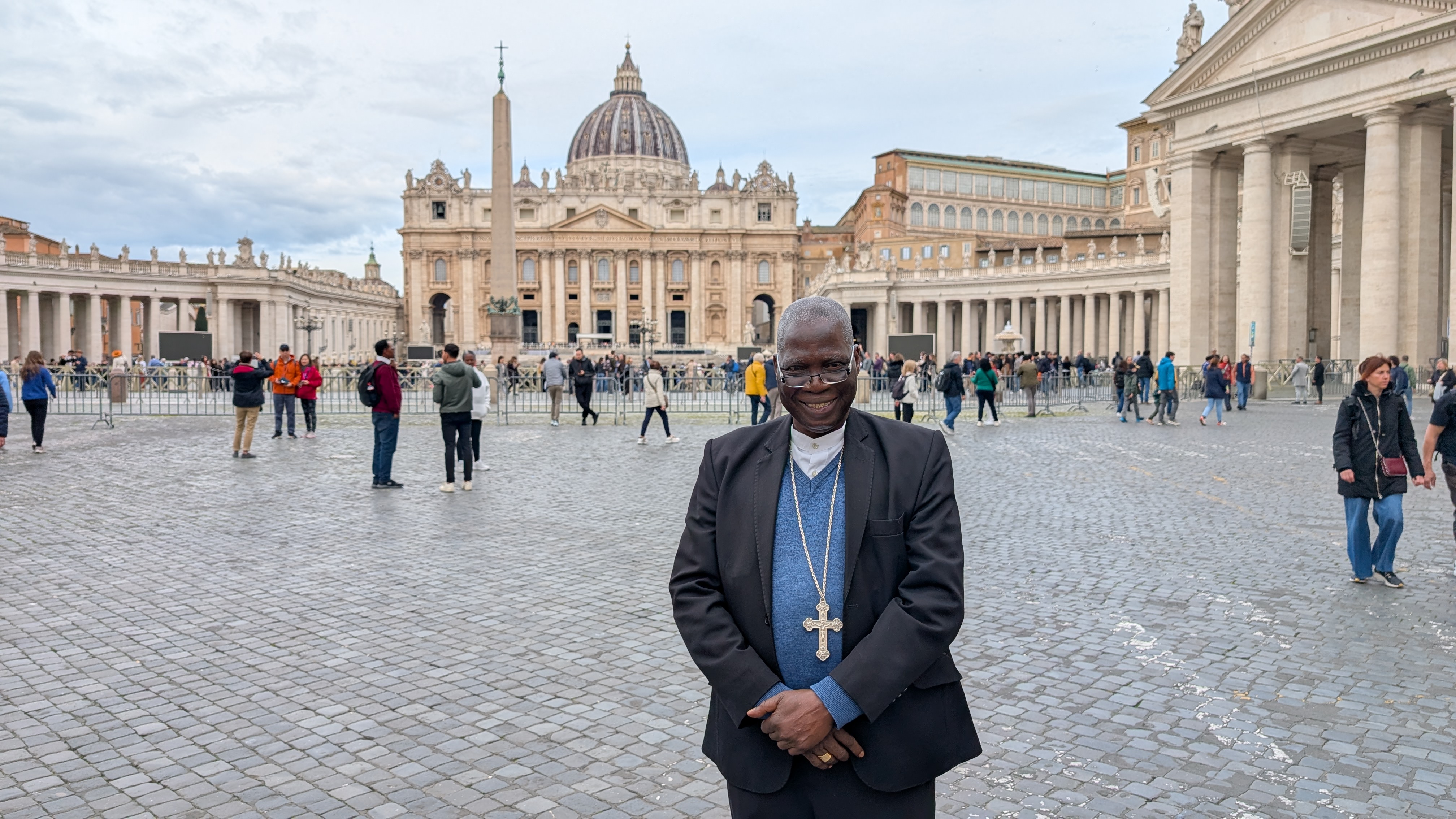 Archbishop Matthew Ndagoso of Kaduna, Nigeria, president of the Catholic Bishops’ Conference of Nigeria, stands in St. Peter’s Square at the Vatican on March 16, 2026. | Credit: Ishmael Adibuah/EWTN News