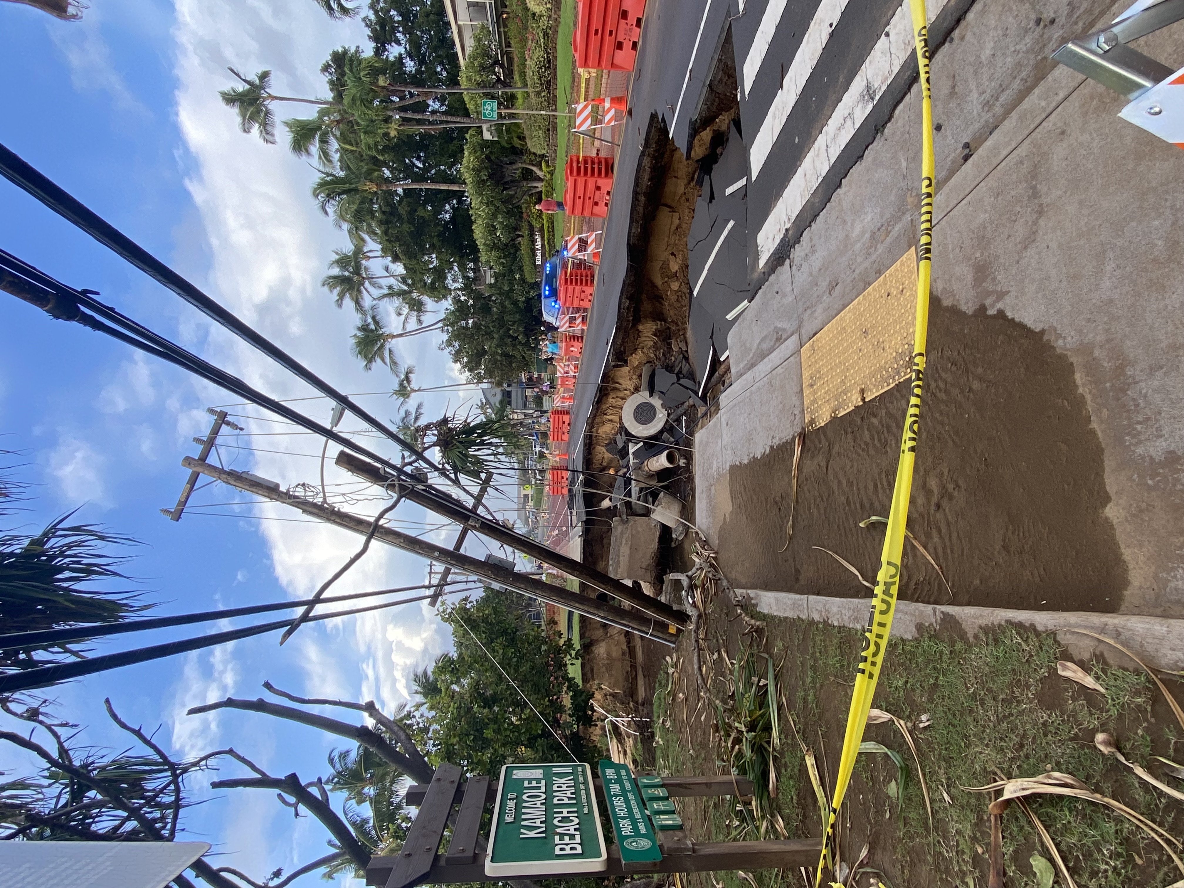 Damage to the roads around St. Theresa Parish, Kihei, Maui, after torrential rains and winds pummeled the island in March 2026. | Credit: Photo courtesy of Karen Powers