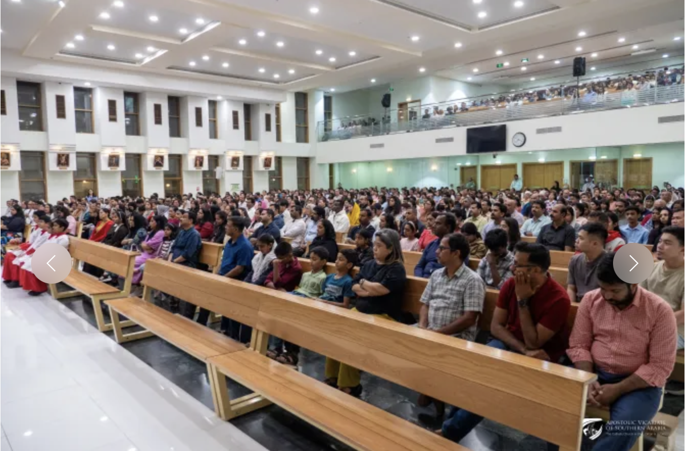 The faithful attend Mass on March 4, 2026, at St. Joseph’s Cathedral in Abu Dhabi where the Apostolic Vicariate of Southern Arabia commemorated the 10th anniversary of the martyrdom of the Missionaries of Charity along with members of the laity. | Credit: Photo courtesy of the Apostolic Vicariate of Southern Arabia
