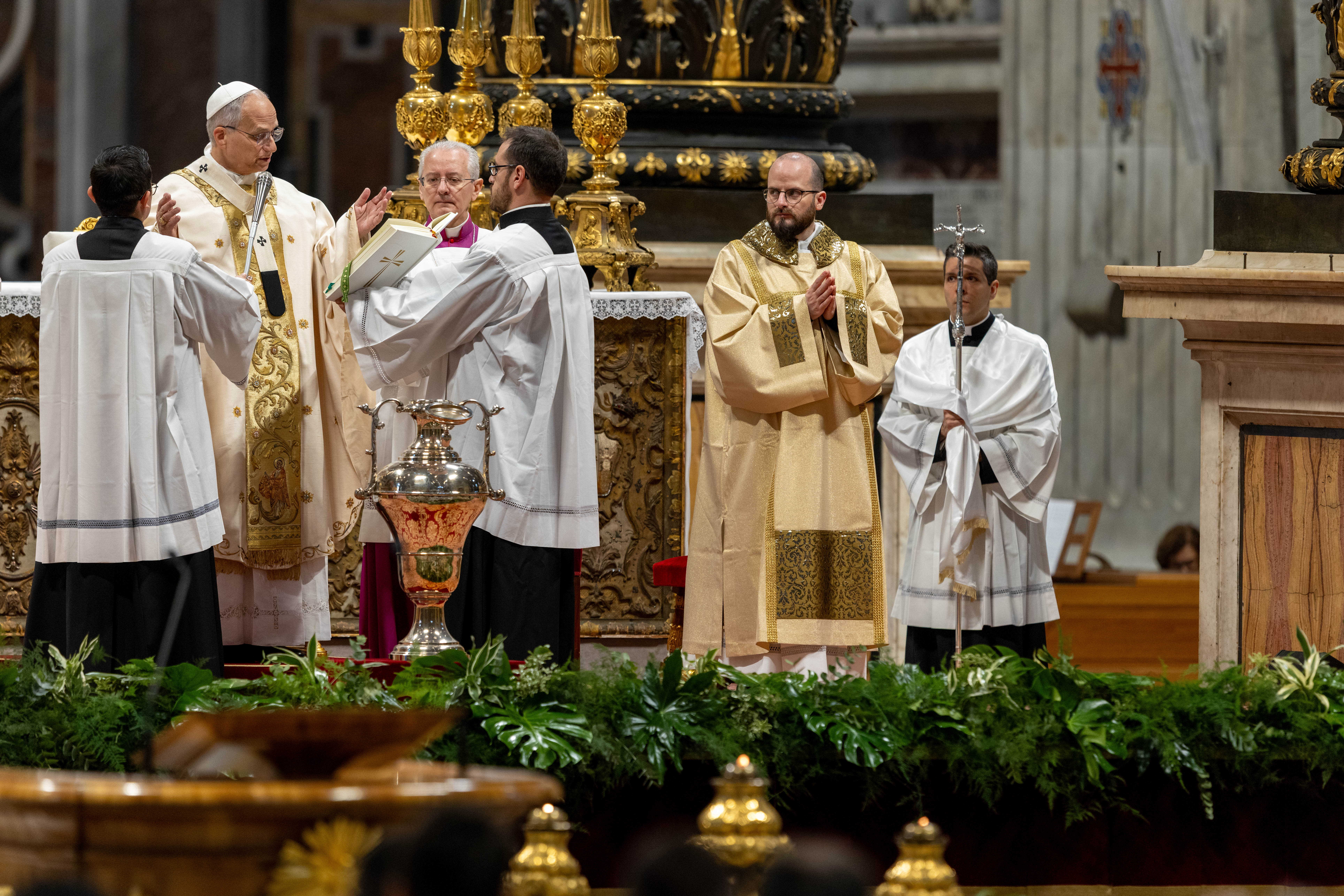 Pope Leo XIV presides over a chrism Mass at the Vatican on Holy Thursday, April 2, 2026. | Credit: Daniel Ibáñez/EWTN News