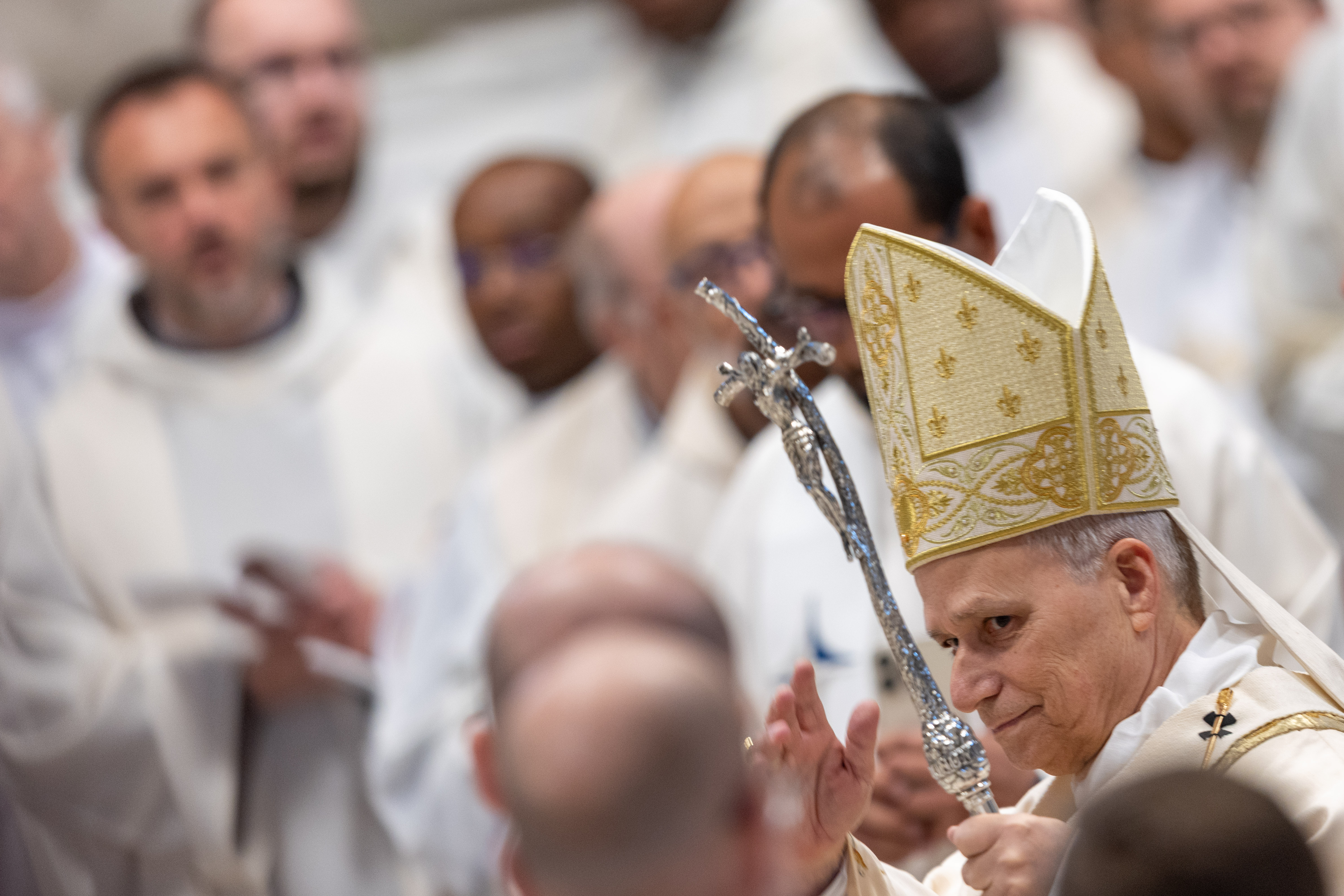 Pope Leo XIV greets clergy at a chrism Mass at the Vatican on Holy Thursday, April 2, 2026. | Credit: Daniel Ibáñez/EWTN News