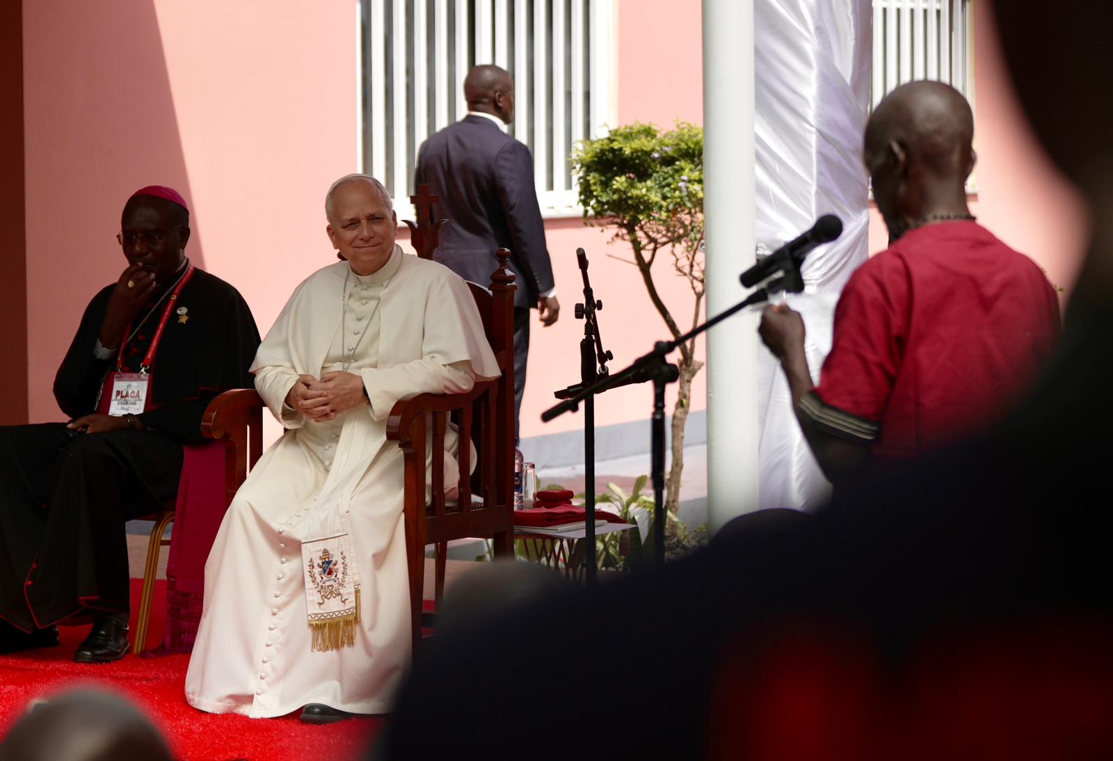 Pope Leo XIV visits a nursing home in Saurimo, Angola, on April 20, 2026. Credit: Patrick Leonard/EWTN News.