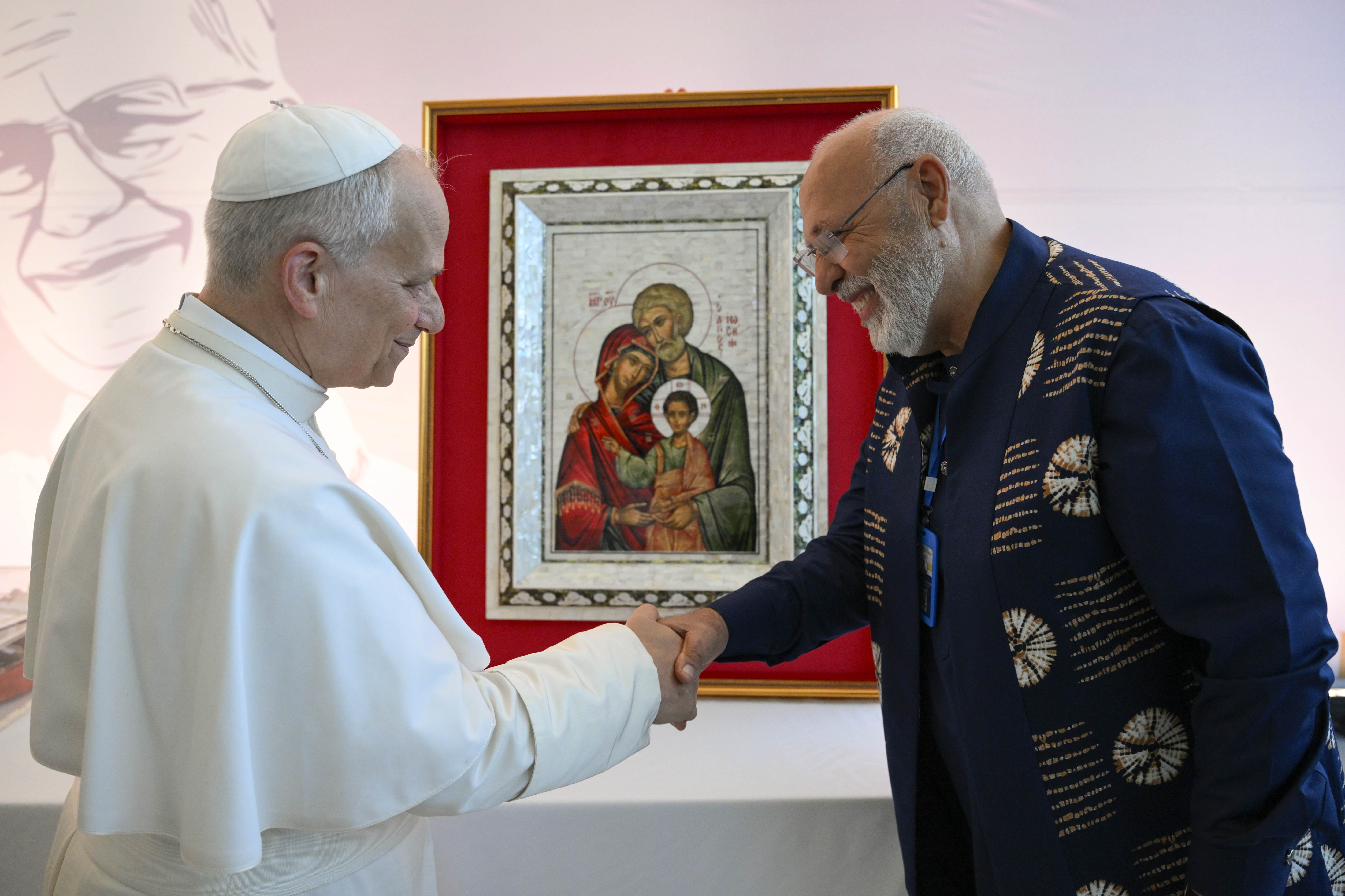 Pope Leo XIV greets an official at the Jean Pierre Olie Psychiatric Hospital in Malabo, Equatorial Guinea, on Tuesday, April 21, 2026. | Credit: Vatican Media
