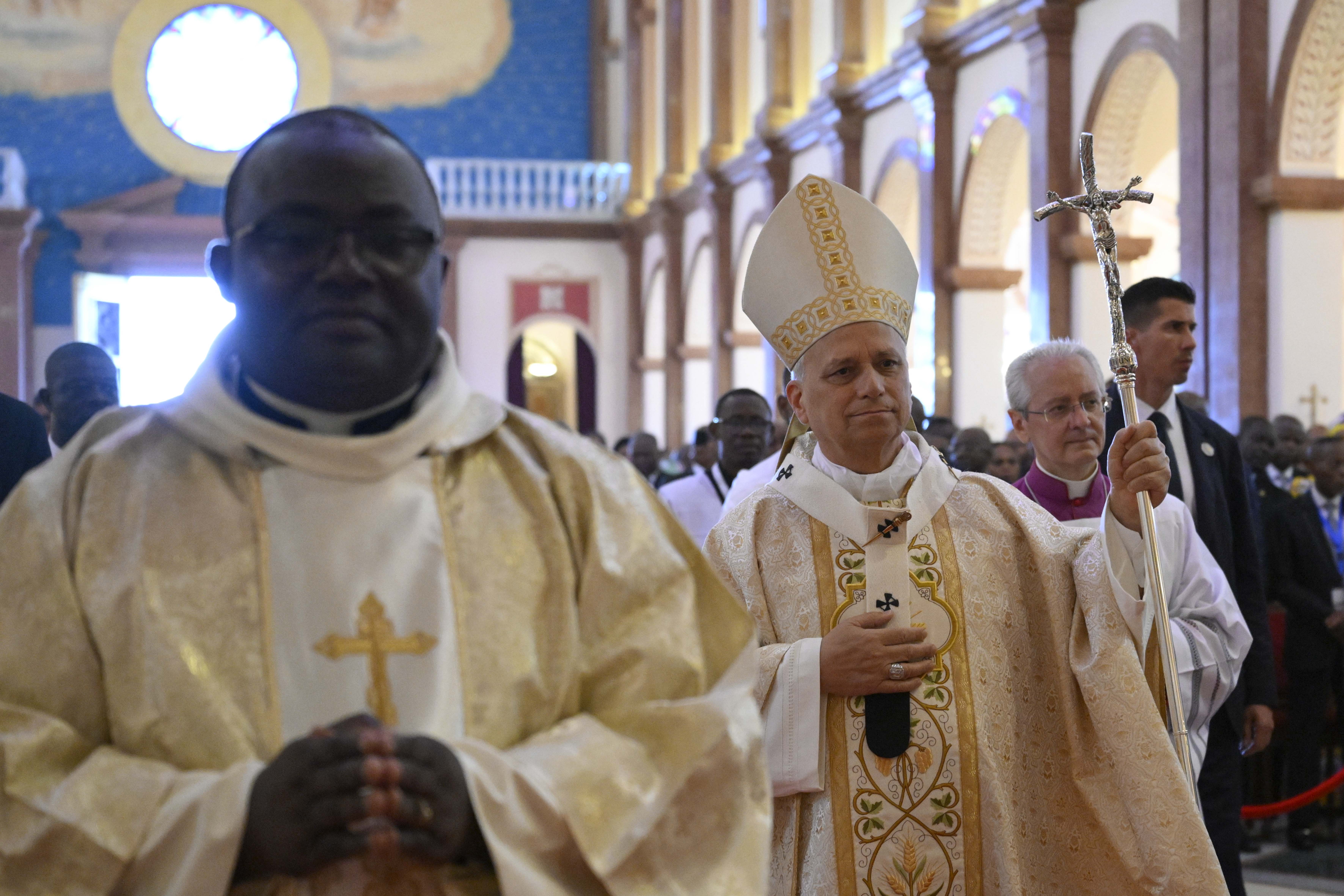 Pope Leo XIV processes during Mass at the Basilica of the Immaculate Conception in Mengomeyén, Equatorial Guinea, Wednesday, April 22, 2026. | Credit: Vatican Media