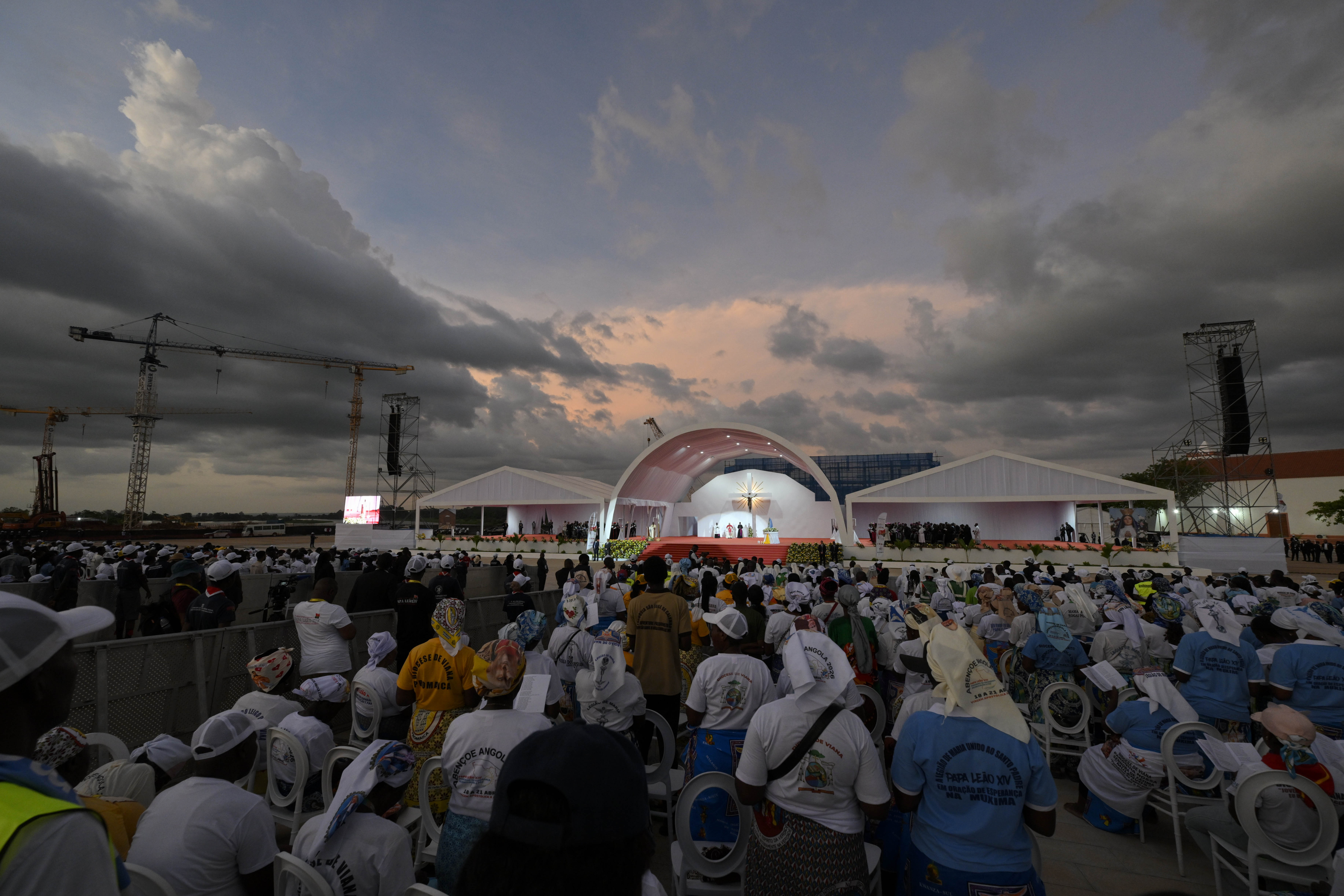 Crowds gather to pray the rosary with Pope Leo XIV at the Marian shrine of Mama Muxima in Kimbaxe, Angola, on April 19, 2026. | Credit: Vatican Media