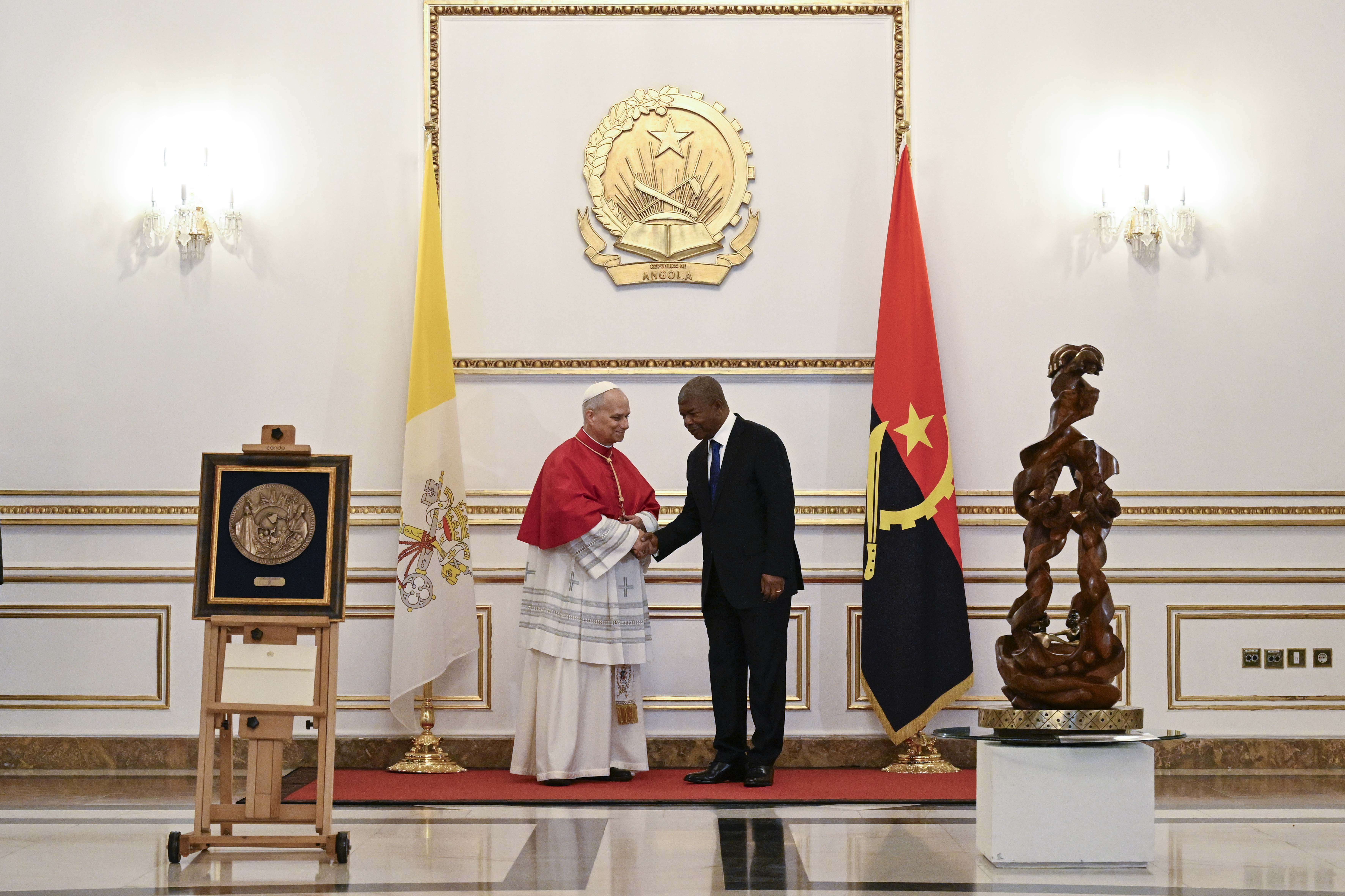 Pope Leo XIV meets with Angolan President João Manuel Gonçalves Lourenço in Luanda, Saturday, April 18, 2026. | Credit: Vatican Media