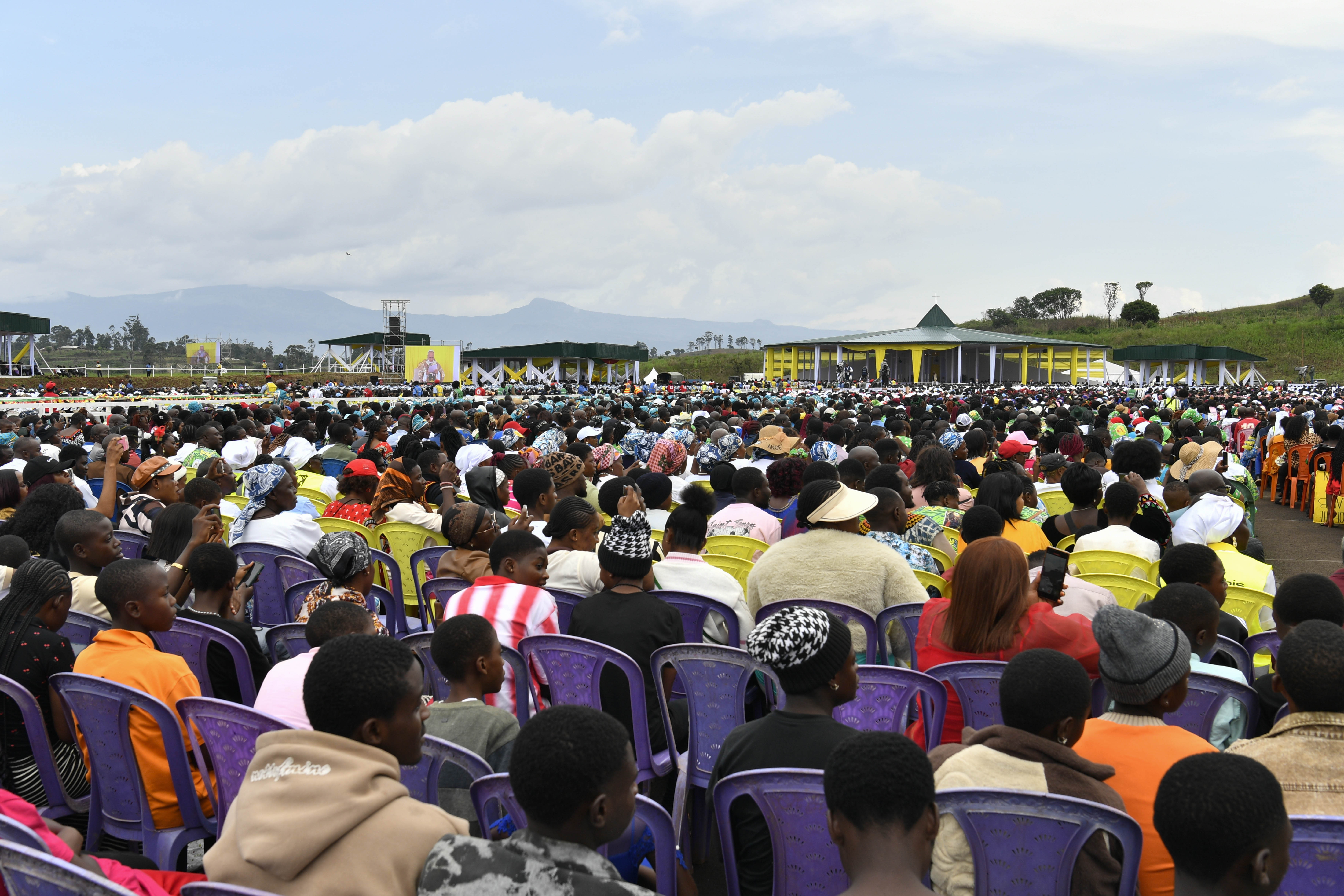 Hundreds of Catholics pray at the Mass celebrated by Pope Leo XIV at Bamenda Airport in Cameroon on Thursday, April 16, 2026. | Credit: Vatican Media