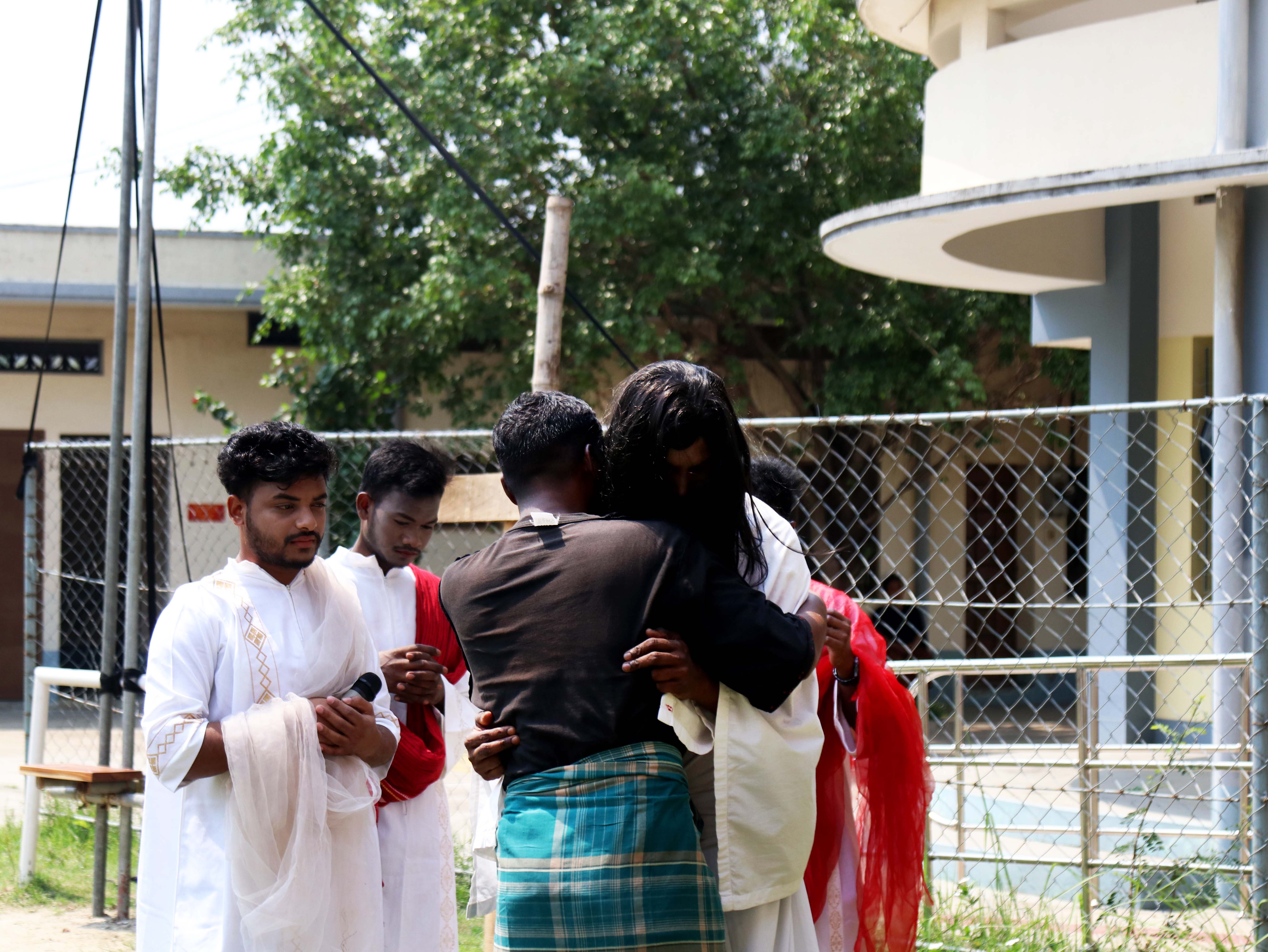 Participants reenact the betrayal of Jesus during a living Way of the Cross at the Jesus Worker Center in Gazipur, Bangladesh, Friday, April 3, 2026. | Credit: Stephan Uttom Rozario