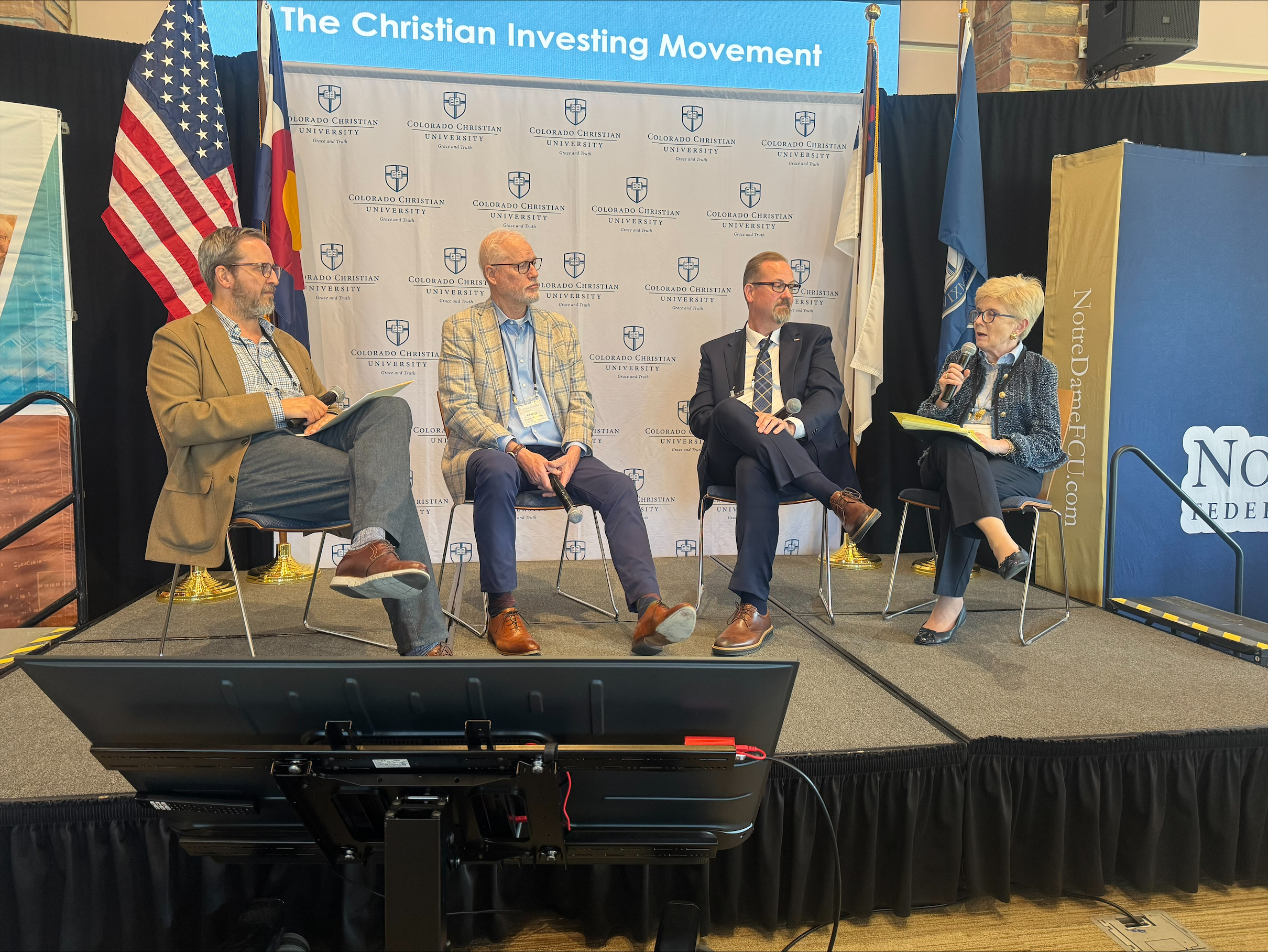A panel discusses the Christian Investing Movement on April 8, 2026. Left to right: Jeremy Beer of AmPhil, Richard Todd of Innovest, Derek Kreifels of Prospr Aligned, and Bridgett Wagner of The Heritage Foundation. | Credit: Photo courtesy of Innovest