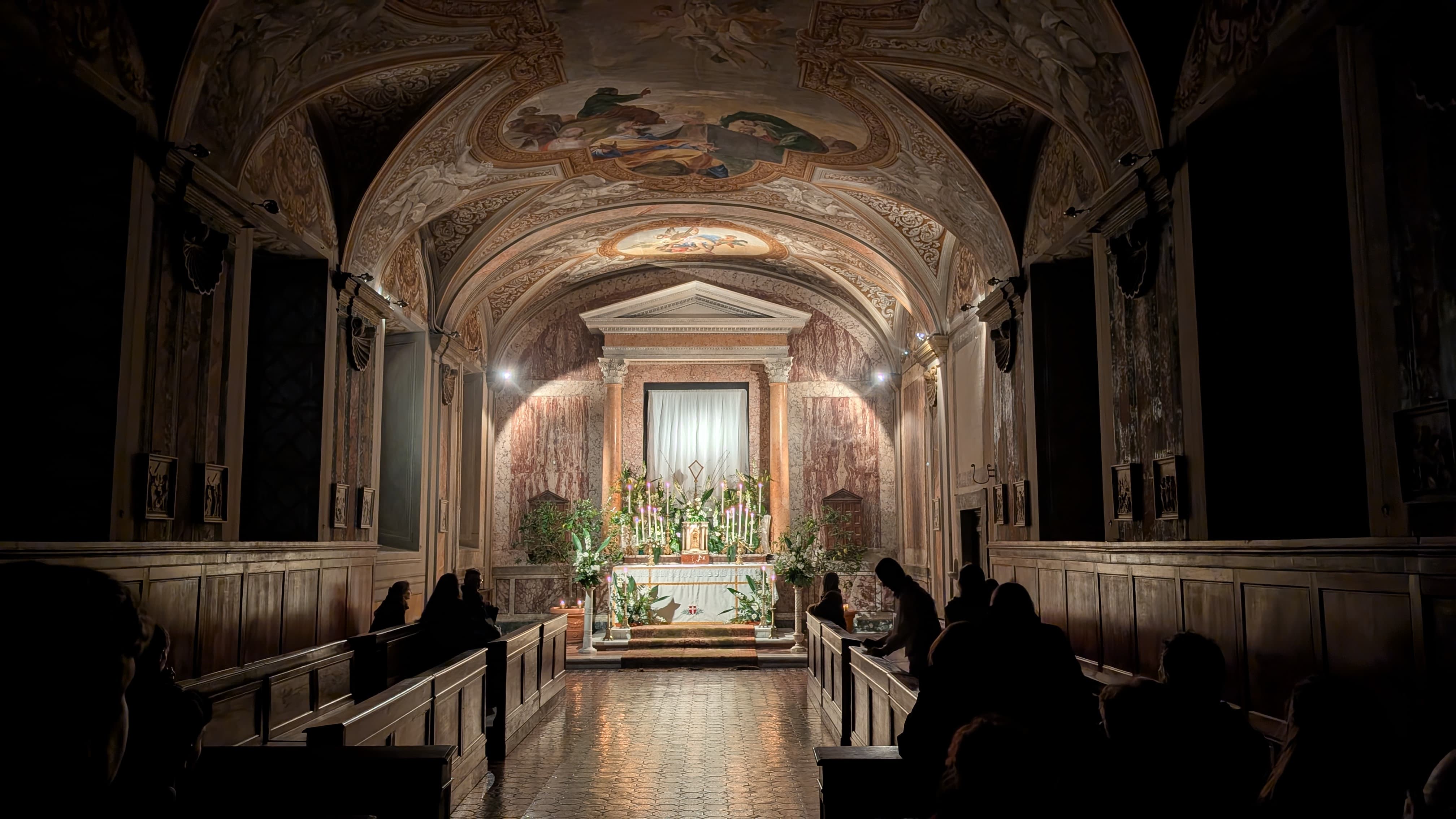 The altar of repose at the Venerable English College in Rome on April 2, 2026. Credit: Ishmael Adibuah/EWTN News.