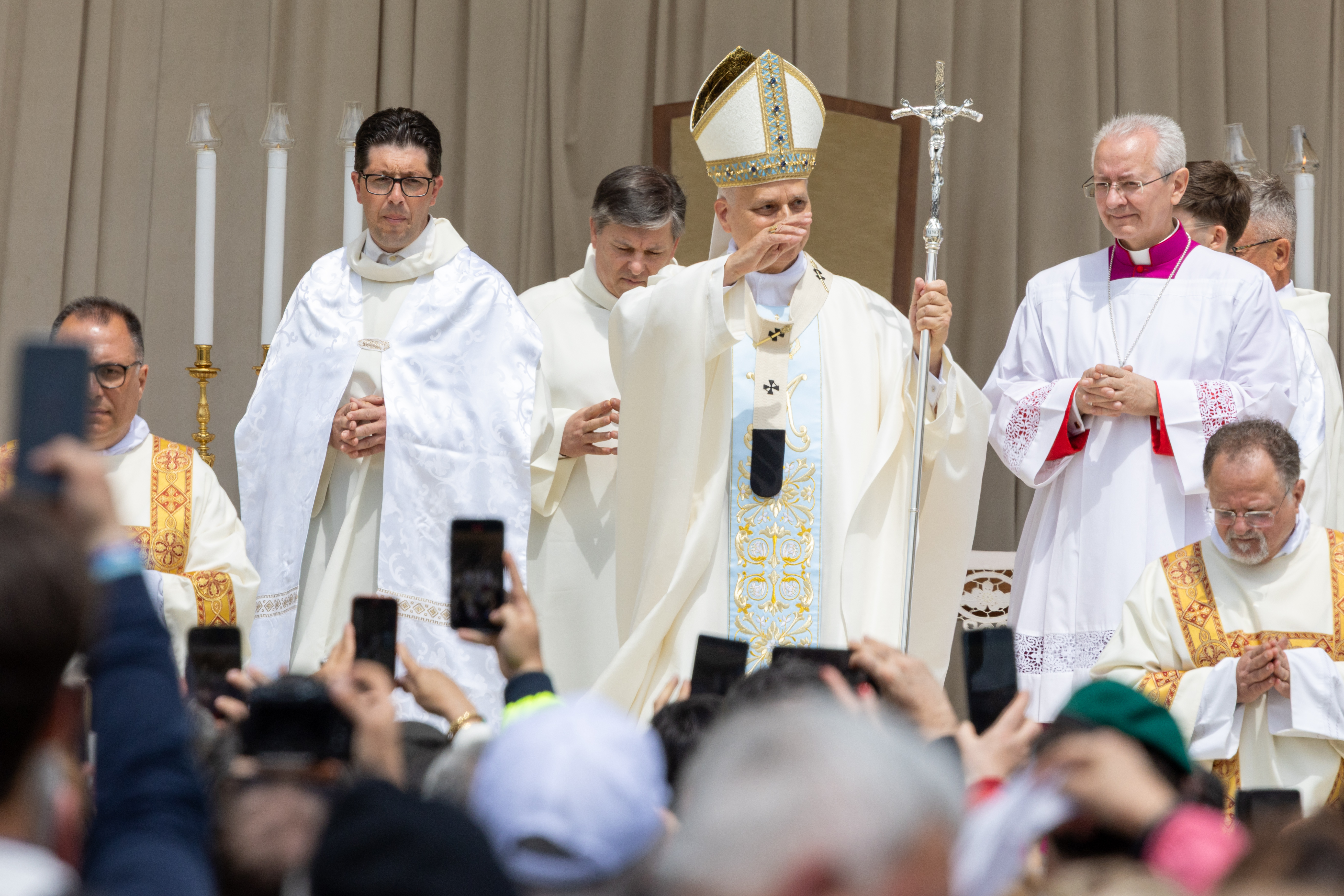 Pope Leo XIV concelebrates Mass in Piazza Bartolo Longo in the Italian city of Pompei on Friday, May 8, 2026. | Credit: Daniel Ibáñez/EWTN News