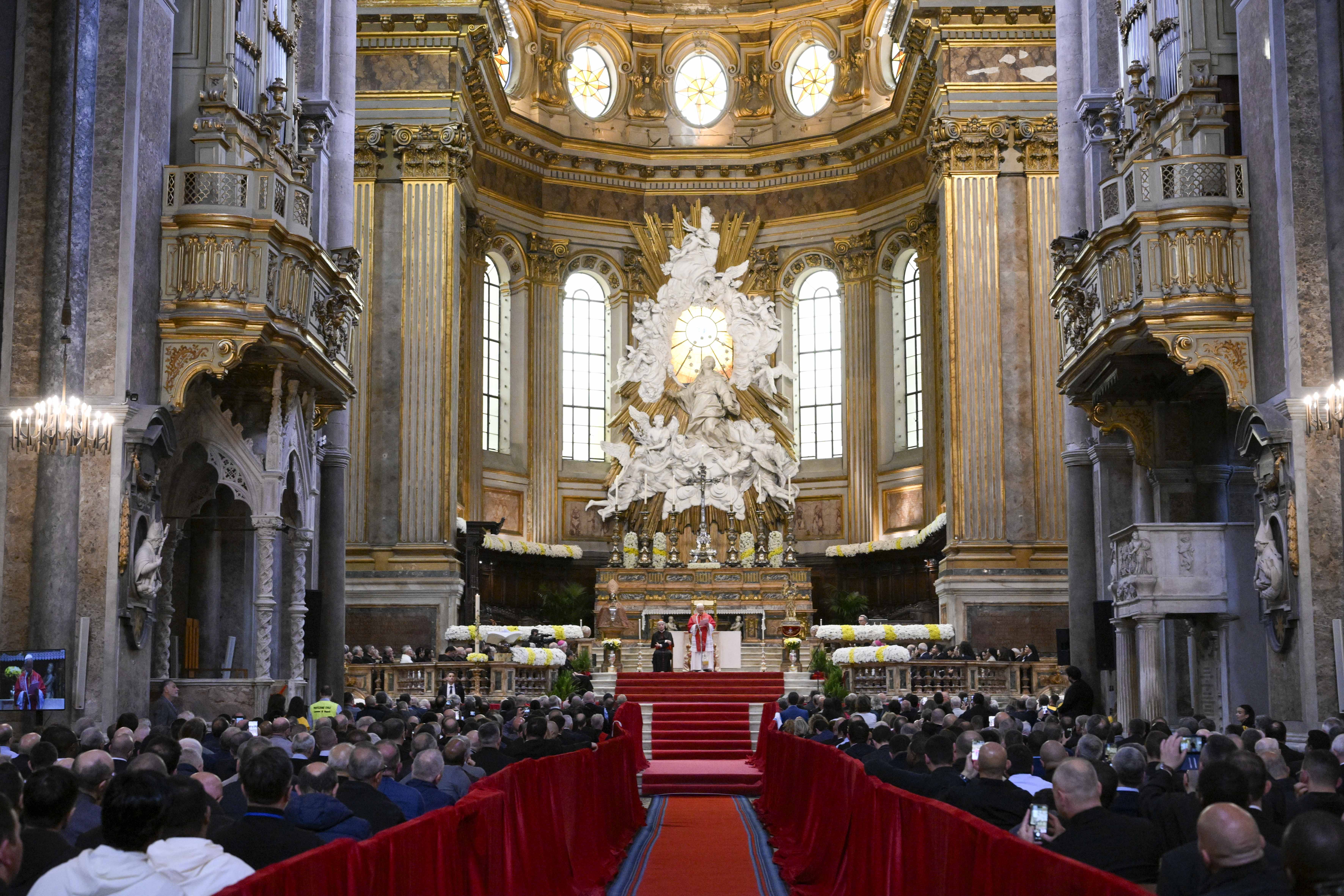 Pope Leo XIV speaks to Catholics at the Cathedral of the Assumption of Mary in Naples, Italy, on Friday, May 8, 2026. | Credit: Vatican Media