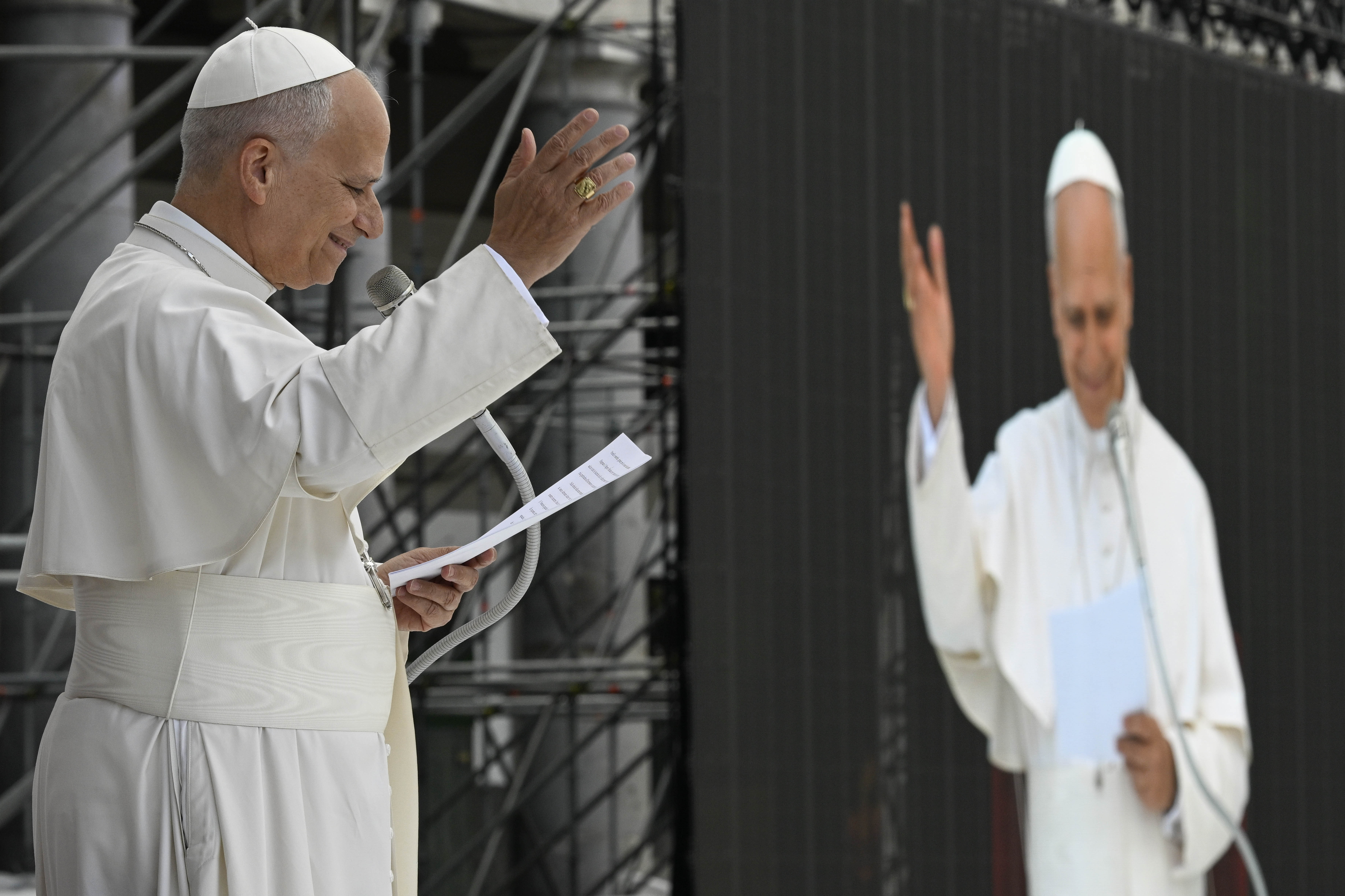 Pope Leo XIV greets crowds in the Piazza del Plebiscito in Naples, Italy, on Friday, May 8, 2026. | Credit: Vatican Media