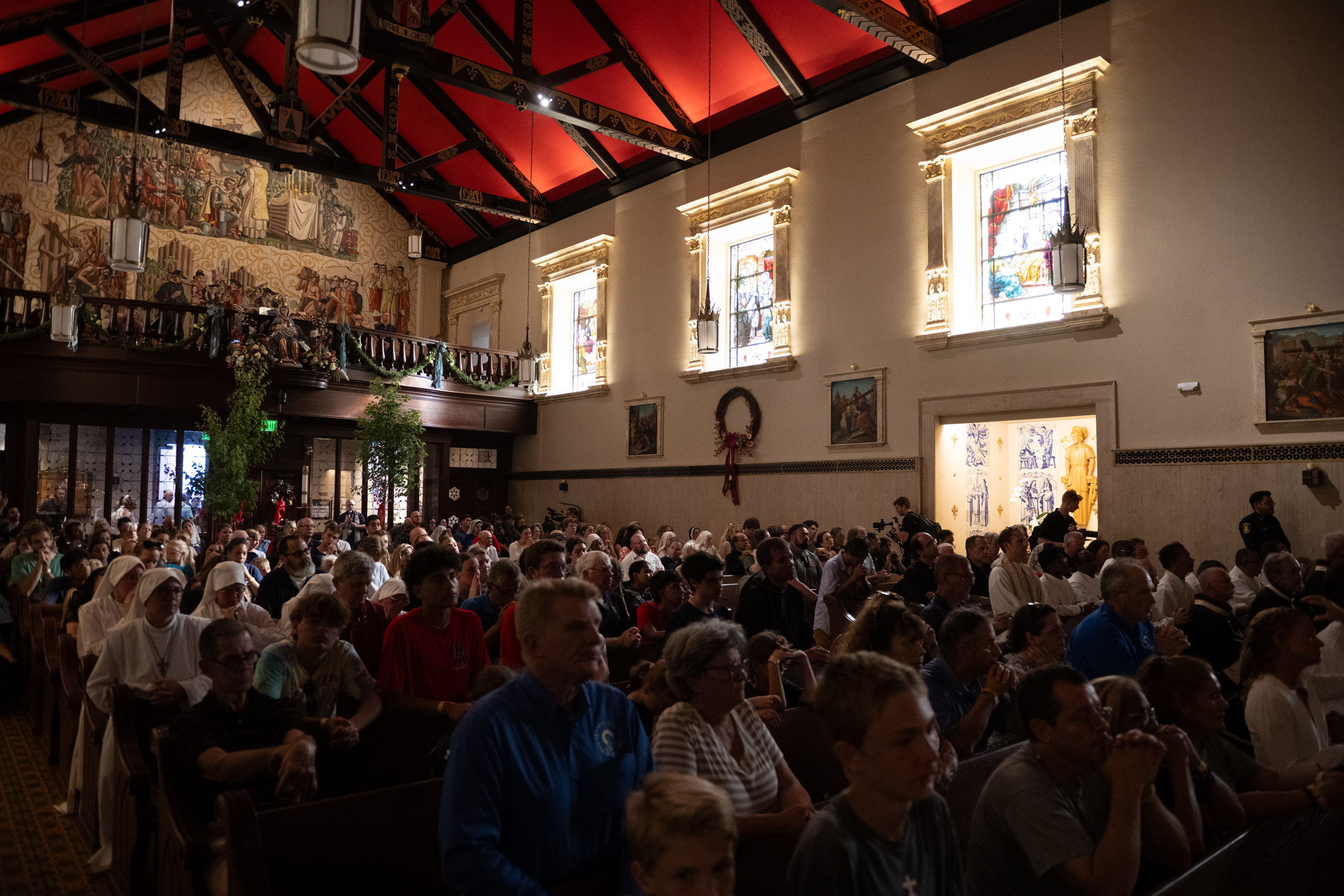 Faithful gather for Eucharistic adoration on the opening day of the National Eucharistic Pilgrimage on Pentecost Sunday, May 24, 2026, in St. Augustine, Florida. | Credit: Jeffrey Bruno
