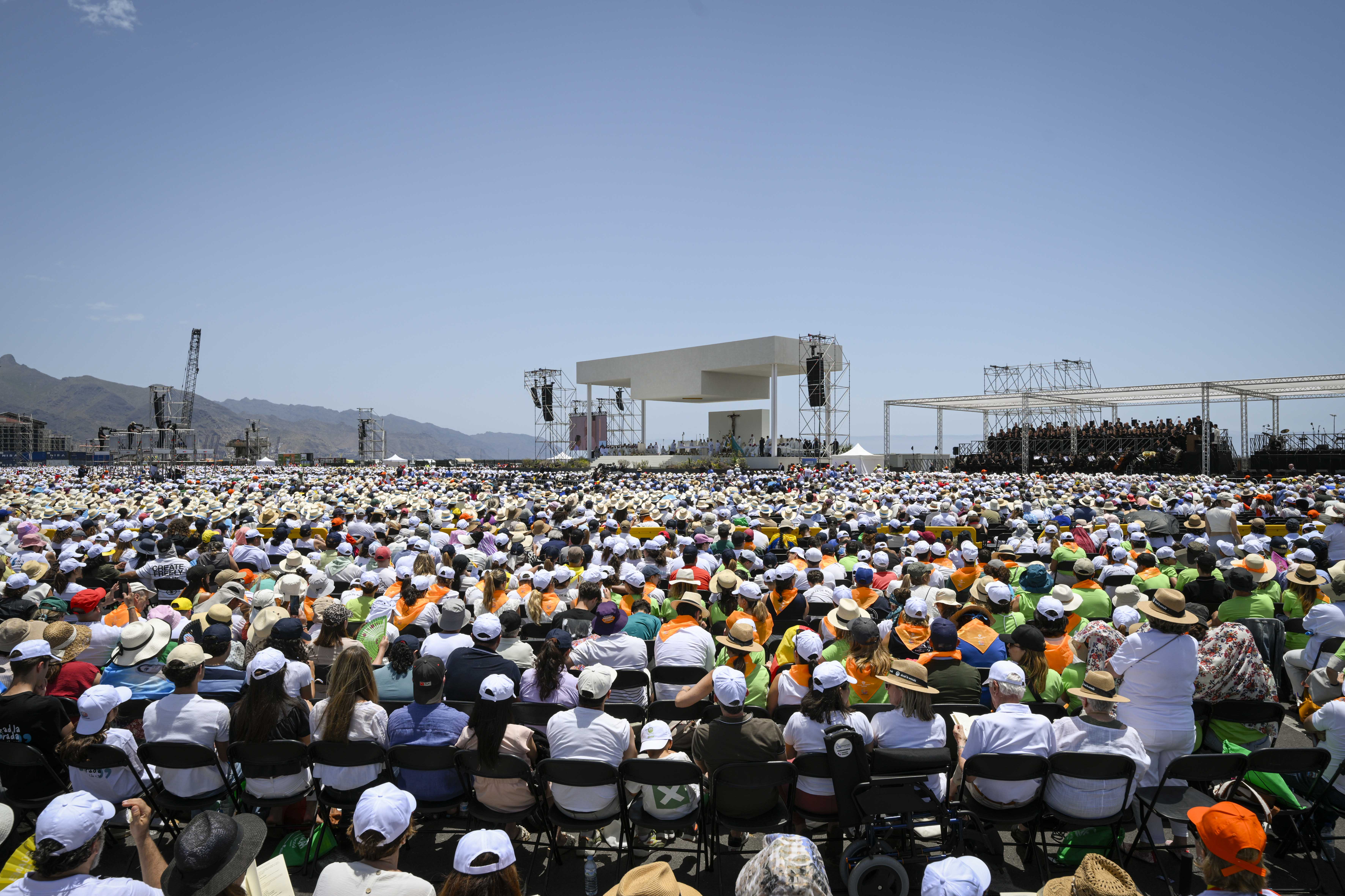 Thousands of Catholics gather for a papal Mass with Pope Leo XIV at the Port of Santa Cruz in Tenerife, June 12, 2026. | Credit: Vatican Media