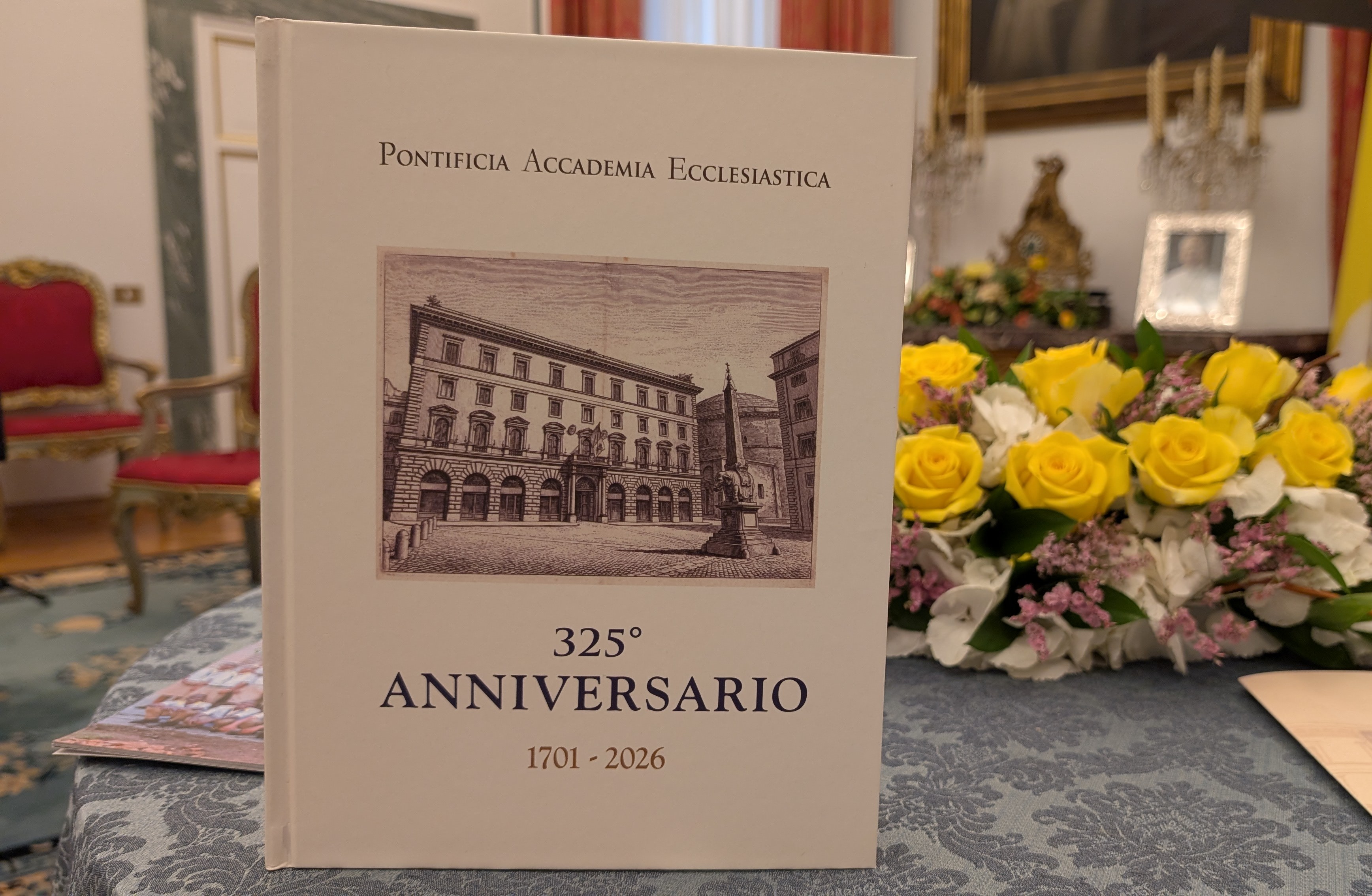 Commemorative book of the 325th anniversary of the Pontifical Ecclesiastical Academy on May 22, 2026, in Rome. | Credit: Ishmael Adibuah/EWTN News