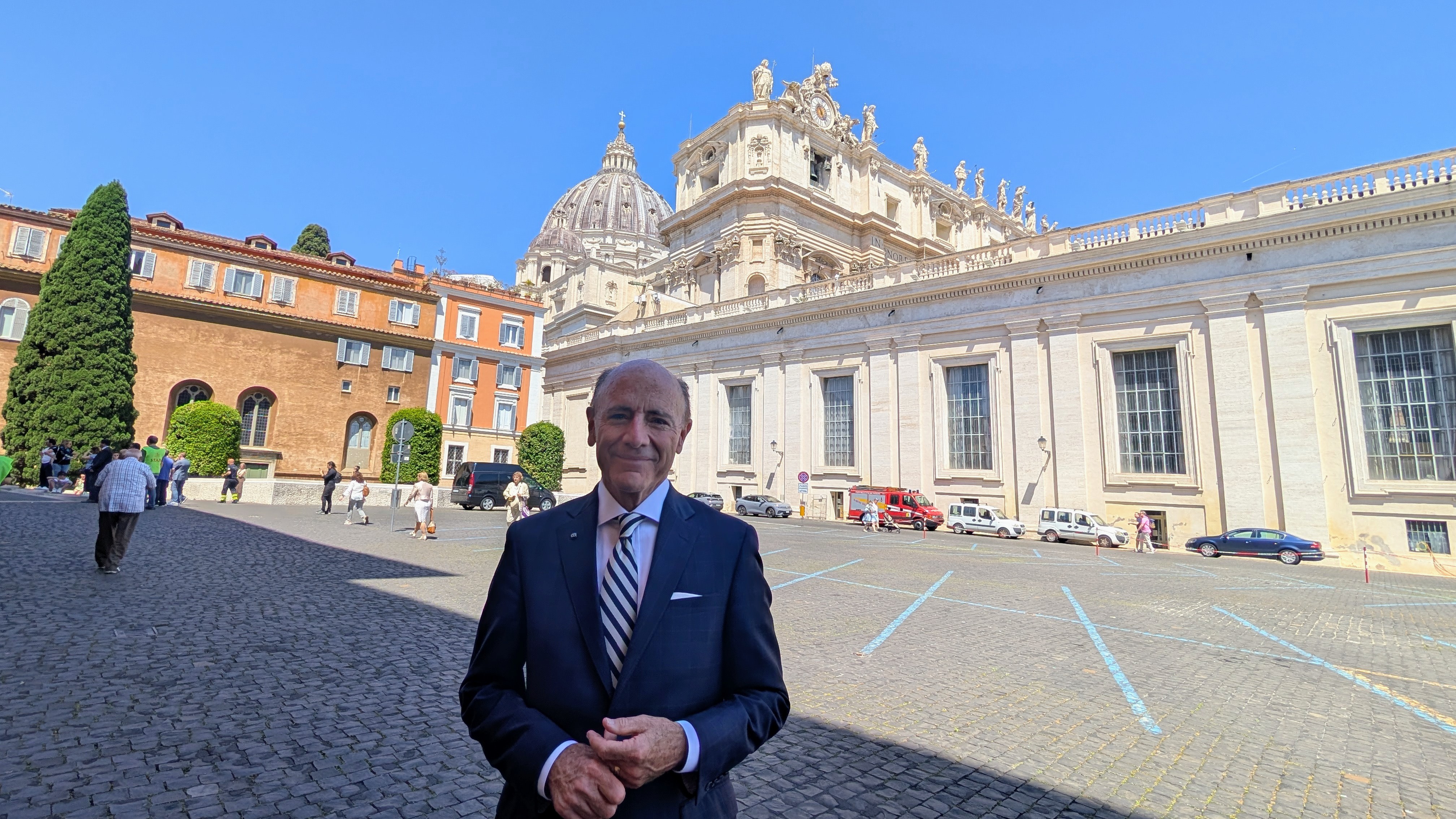Carlos Campo, president and CEO of the Museum of the Bible in Washington, D.C., stands outside St. Peter’s Basilica at the Vatican on May 30, 2026. | Credit: Ishmael Adibuah/EWTN News