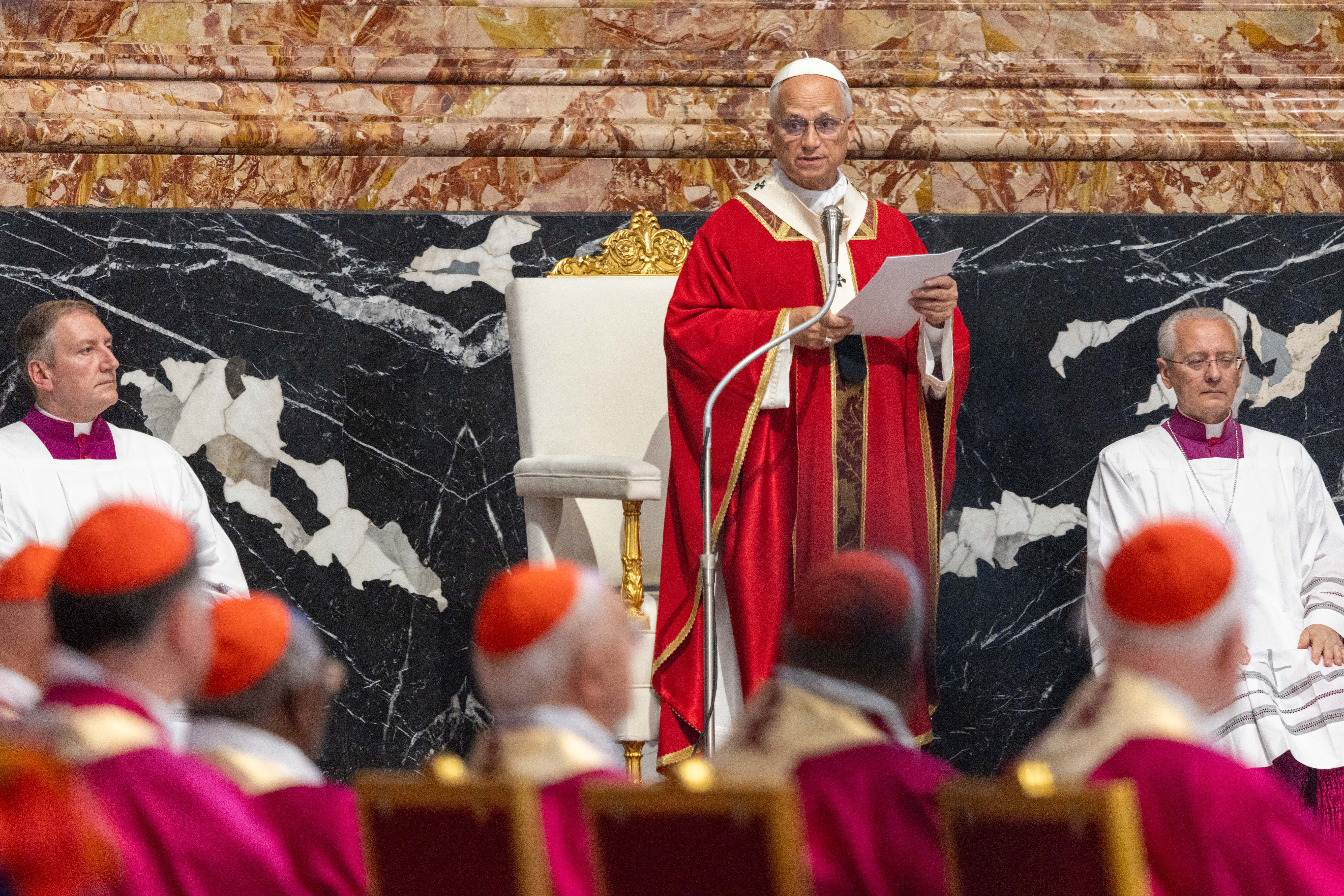 Pope Leo XIV delivers the homily for the funeral Mass for Italian Cardinal Camillo Ruini on June 18, 2026, in St. Peter’s Basilica at the Vatican. | Credit: Daniel Ibáñez/EWTN News