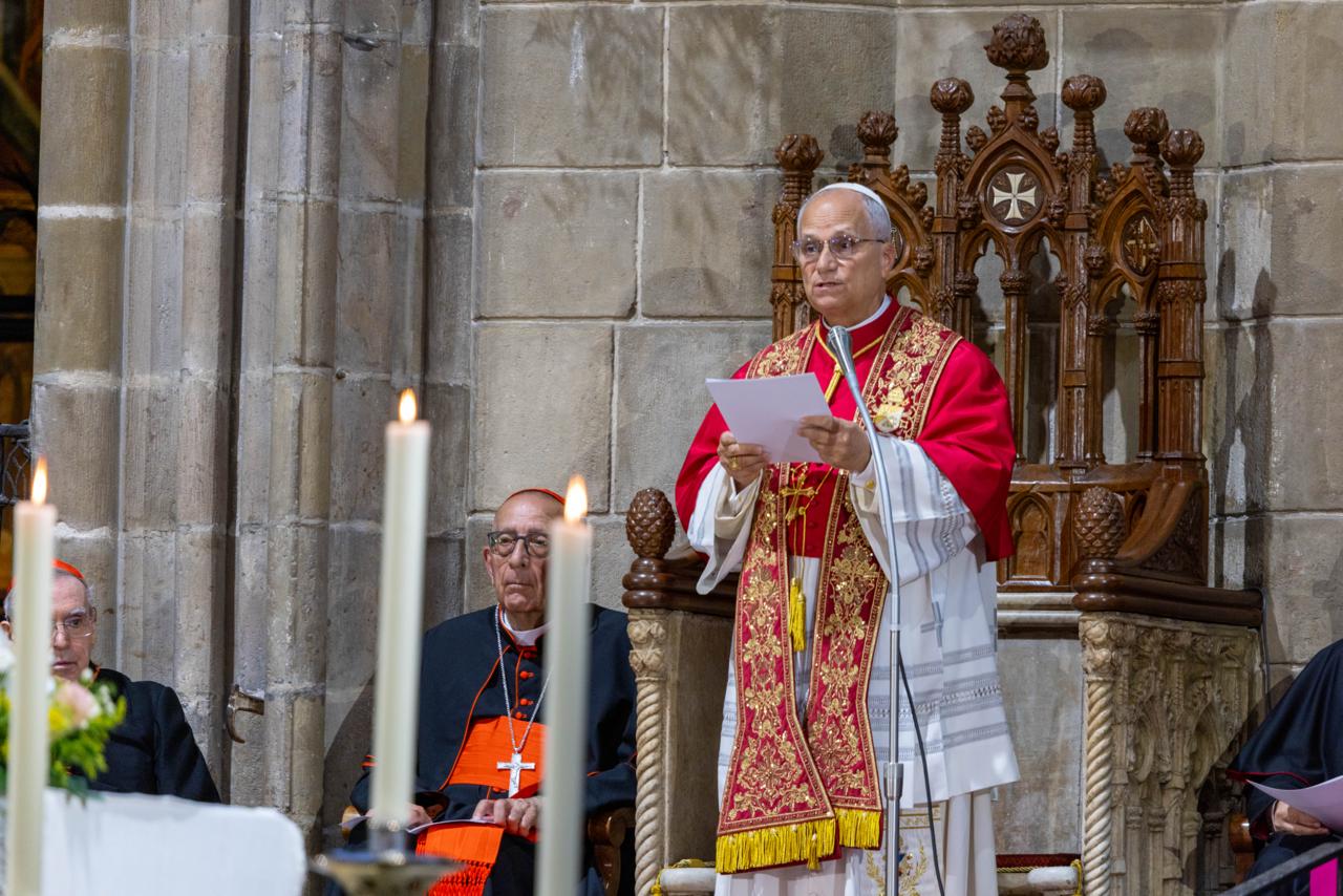 Pope Leo XIV speaks in the Cathedral of the Holy Cross and St. Eulalia in Barcelona, Spain, on June 9, 2026. | Credit: Daniel Ibáñez/EWTN