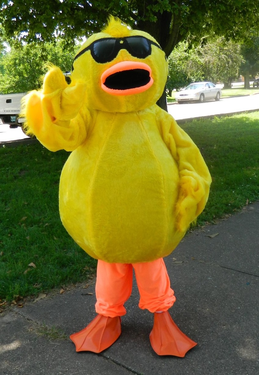 Waddles, the mascot for the duck regatta, greets attendees. | Credit: Courtesy of Catholic Charities Terre Haute