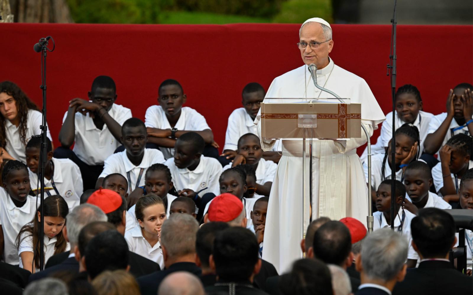 Pope Leo XIV speaking to the young participants in the “Canticle of Peace,” held at the Borgo Laudato Si’ in Castel Gandolfo on July 29, 2026. | Credit: Vatican Media