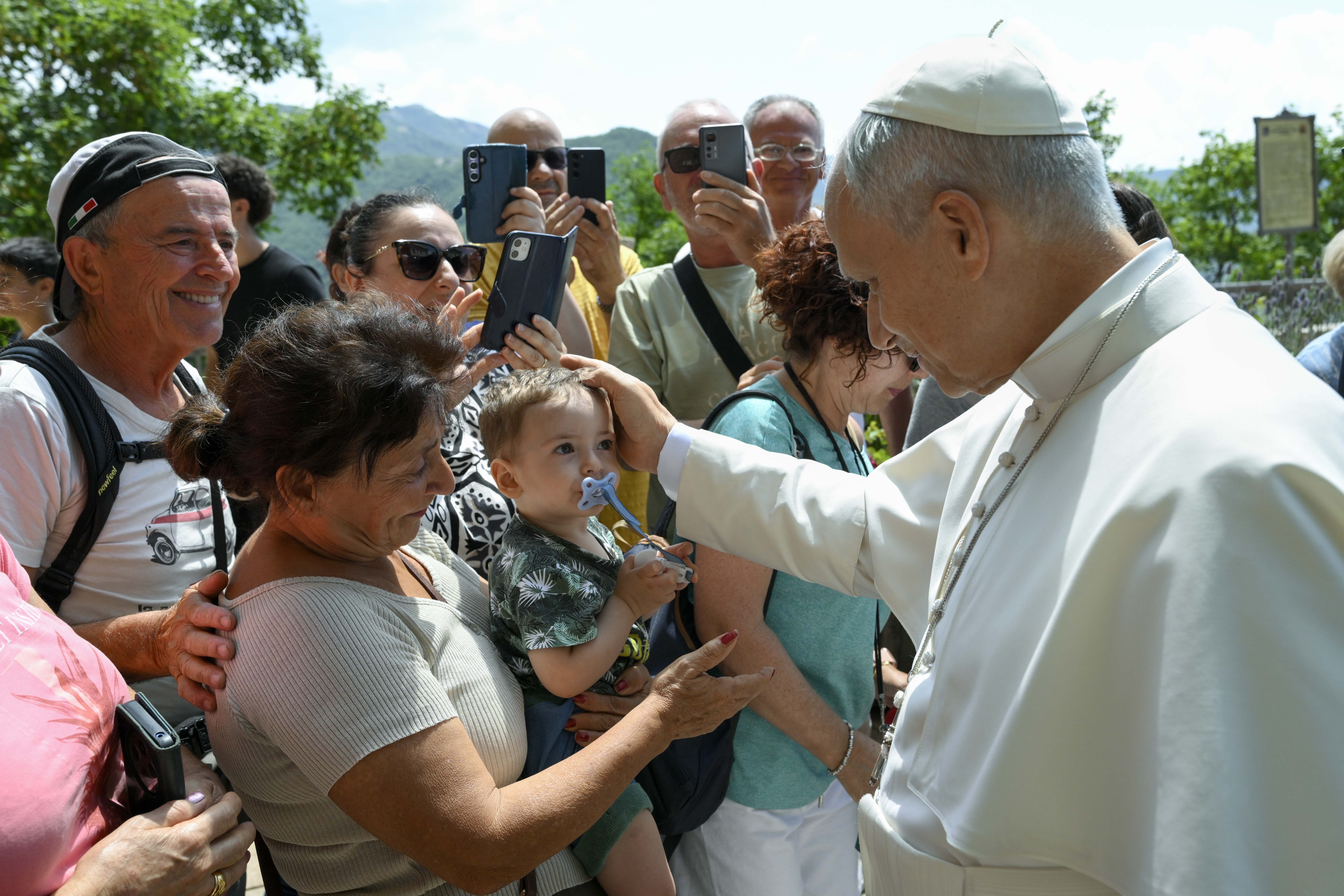 Pope Leo XIV greets the faithful present at the Sanctuary of the Most Holy Trinity at Vallepietra in Italy on July 22, 2026. | Credit: Vatican Media