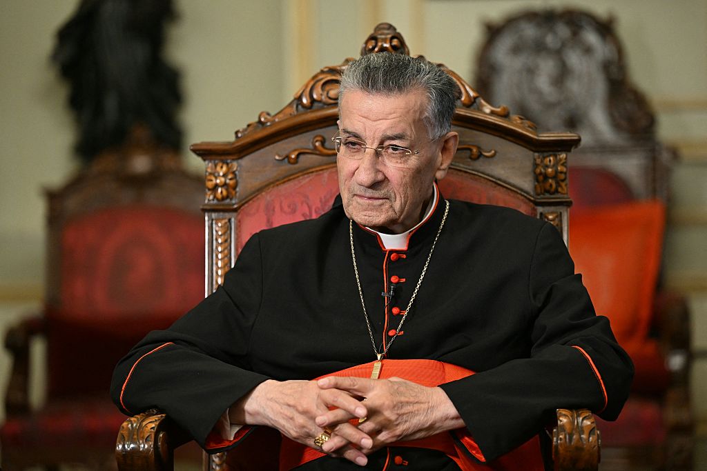 Lebanon’s Maronite patriarch, Cardinal Bechara Boutros al-Rai, speaks during an interview with AFP at the Maronite Patriarchate in Bkerke, north of Beirut, on Oct. 15, 2025. | Credit: JOSEPH EID/AFP via Getty Images