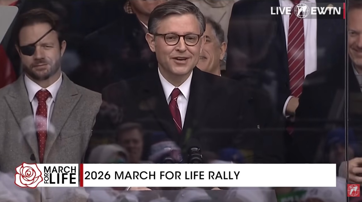 U.S. Speaker of the House Mike Johnson addresses the March for Life on Jan. 23, 2026, in Washington, D.C. | Credit: EWTN News