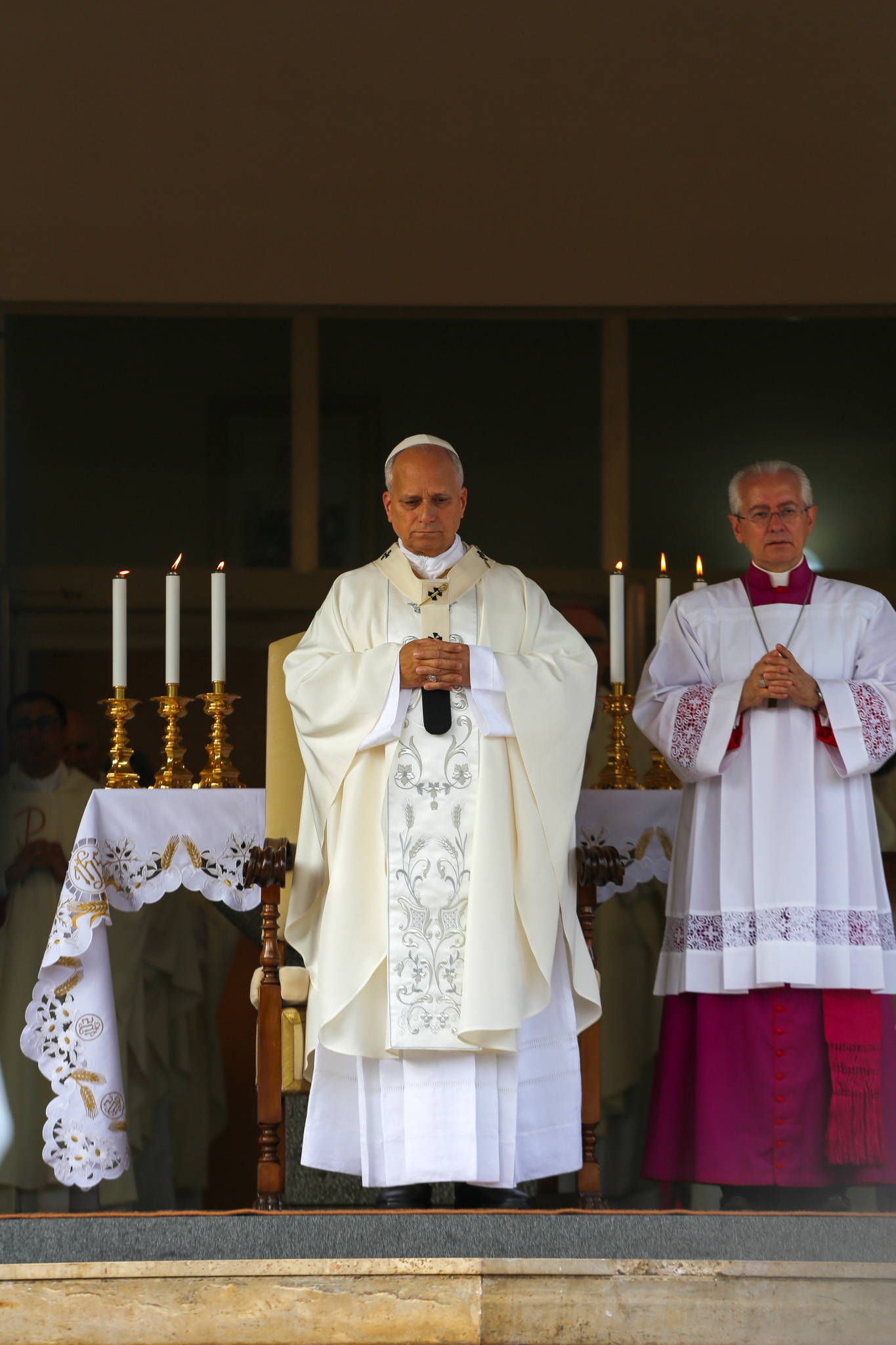 Pope Leo XIV celebrates Mass at Maria Santissima del Lago, Castel Gandolfo, Aug. 29, 2026. Leo later took part in a Marian procession on nearby Lake Albano, becoming the first pope to travel by boat across the waters there according to the Vatican. | Credit: Zofia Czubak/EWTN News
