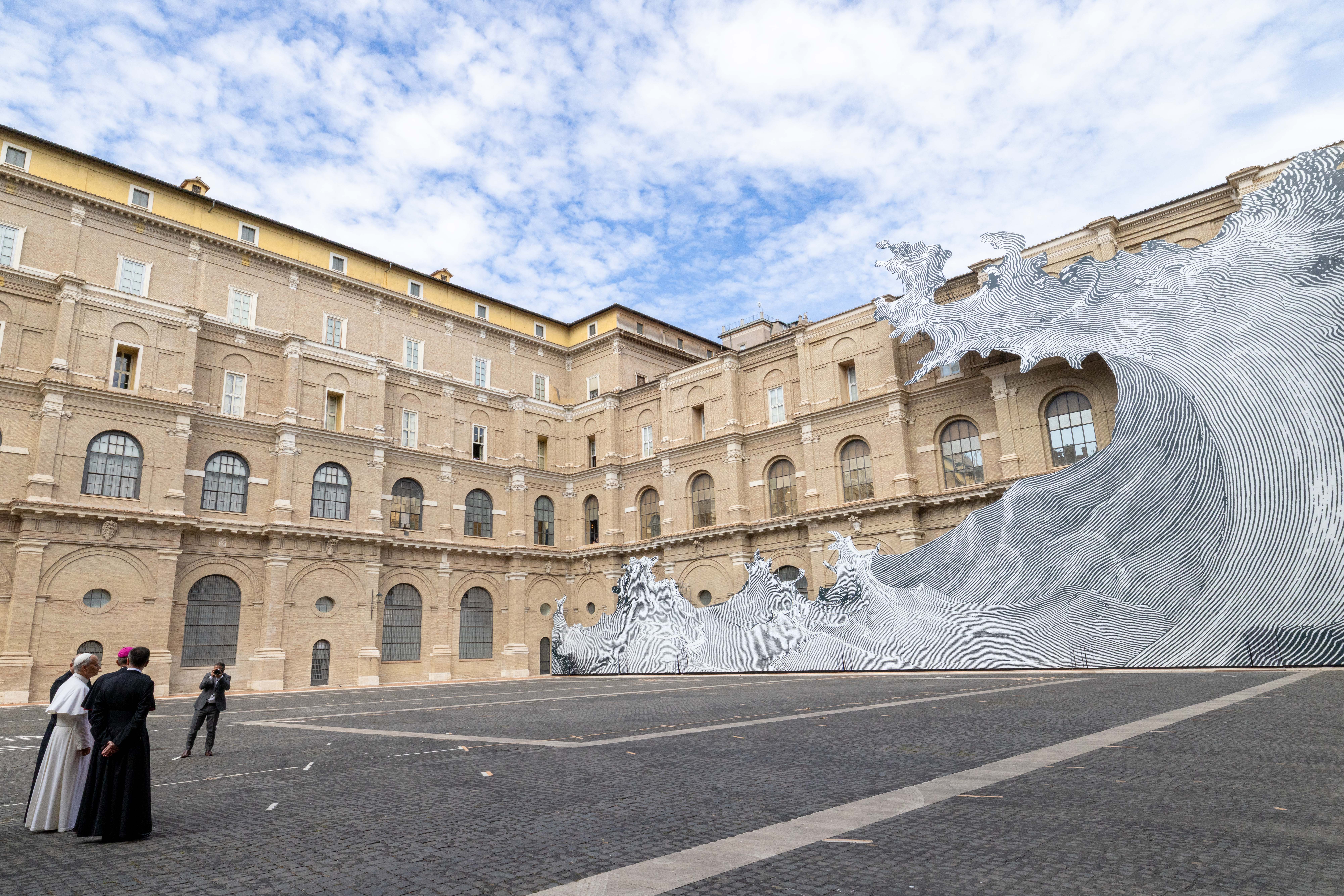 Pope Leo XIV views the “AQVA Catastrophe and Wonder” exhibit at the Vatican Apostolic Library on Sept. 14, 2026. | Credit: Daniel Ibanez/EWTN News