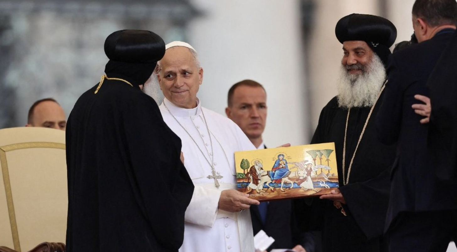 Pope Leo XIV with representatives of the Coptic Church in St. Peter’s Square. | Credit: Vatican Media