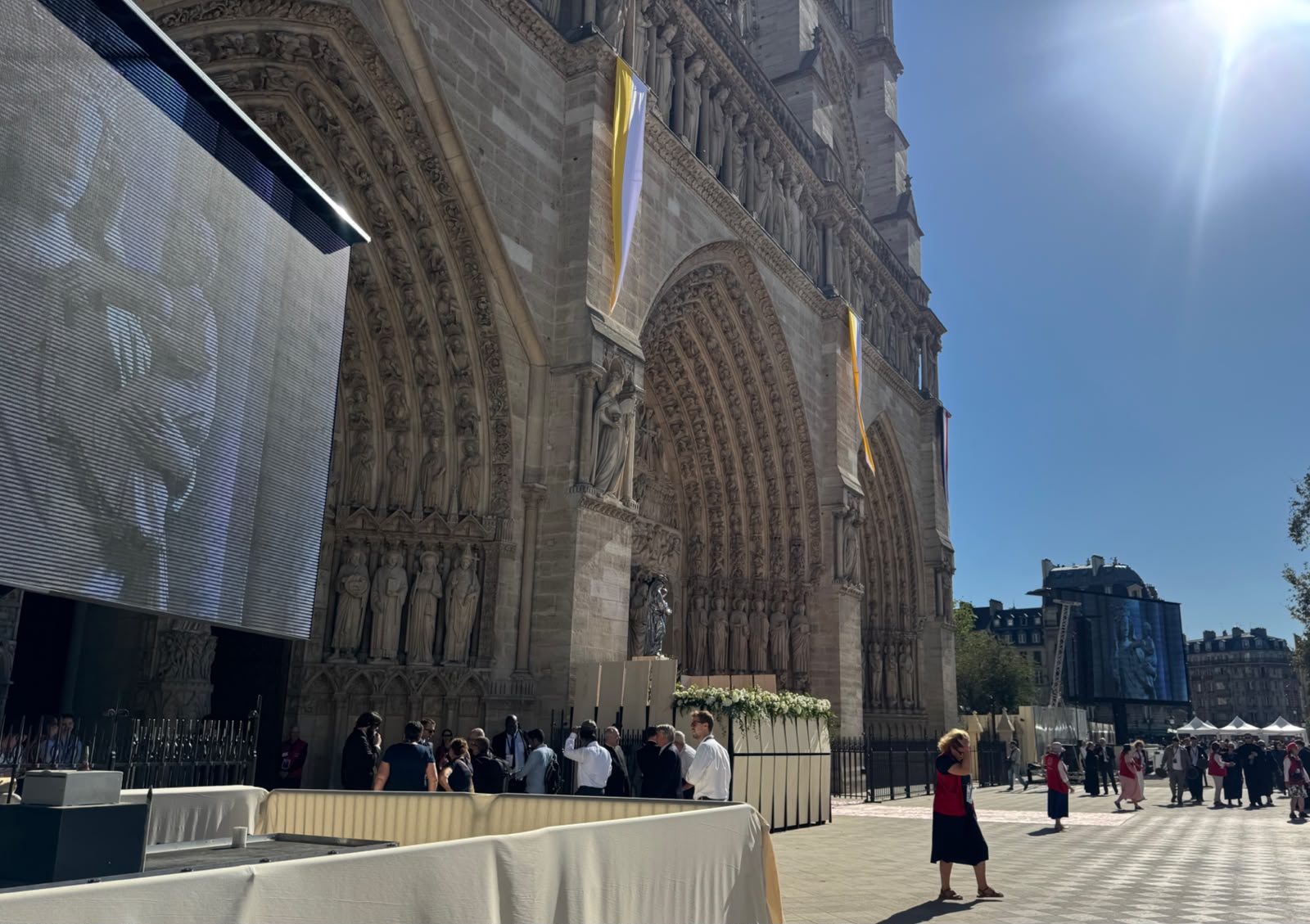 Notre Dame Cathedral in Paris, France, prepares to welcome Pope Leo XIV on Sept. 25, 2026. | Credit:  Magdalena Wolińska-Riedi/EWTN News