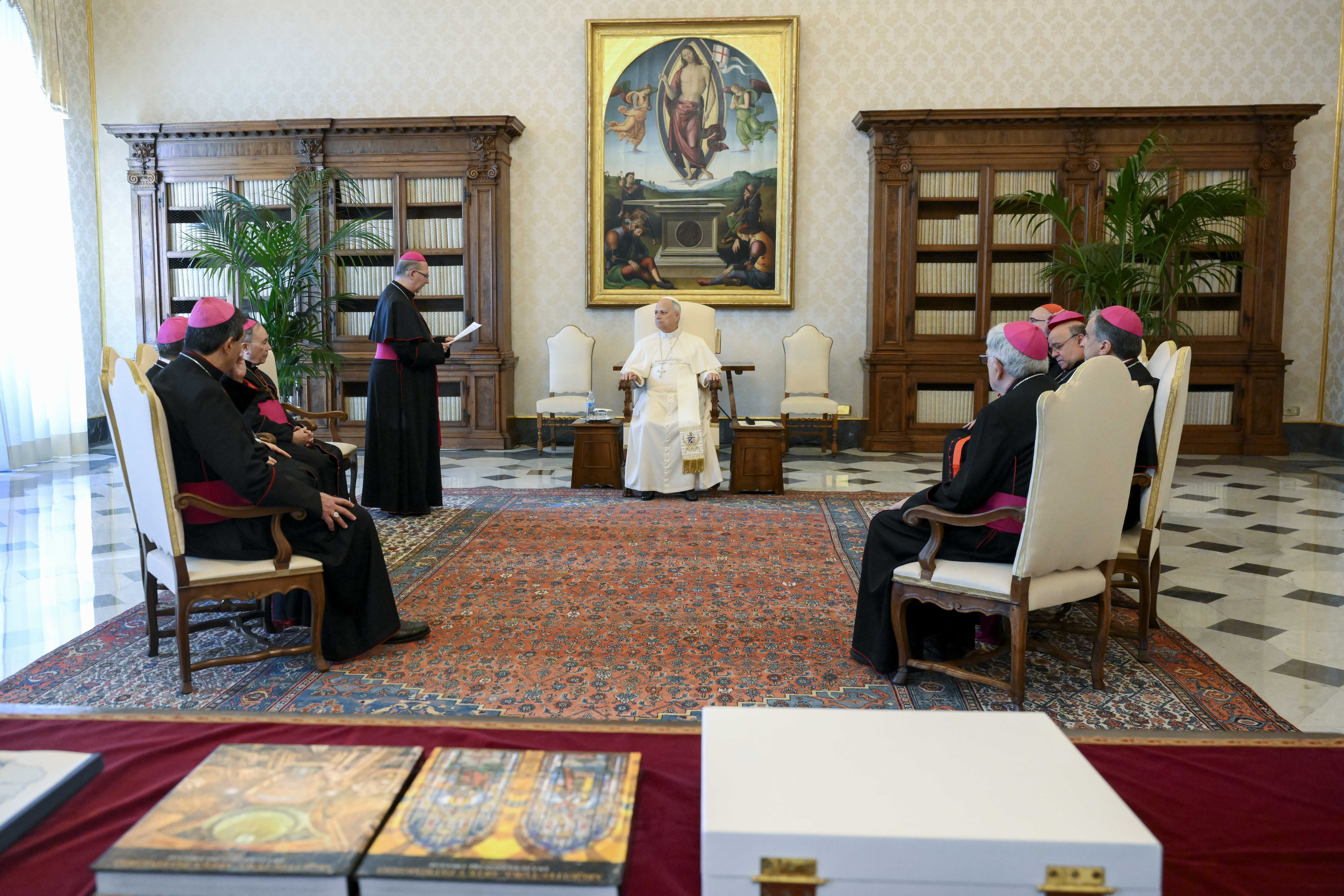 The bishops of Uruguay conclude their ad limina visit to the Vatican on Sept. 18, 2026, with a meeting with the pope. The visit included various meetings at the dicasteries of the Roman Curia. | Credit: Vatican Media