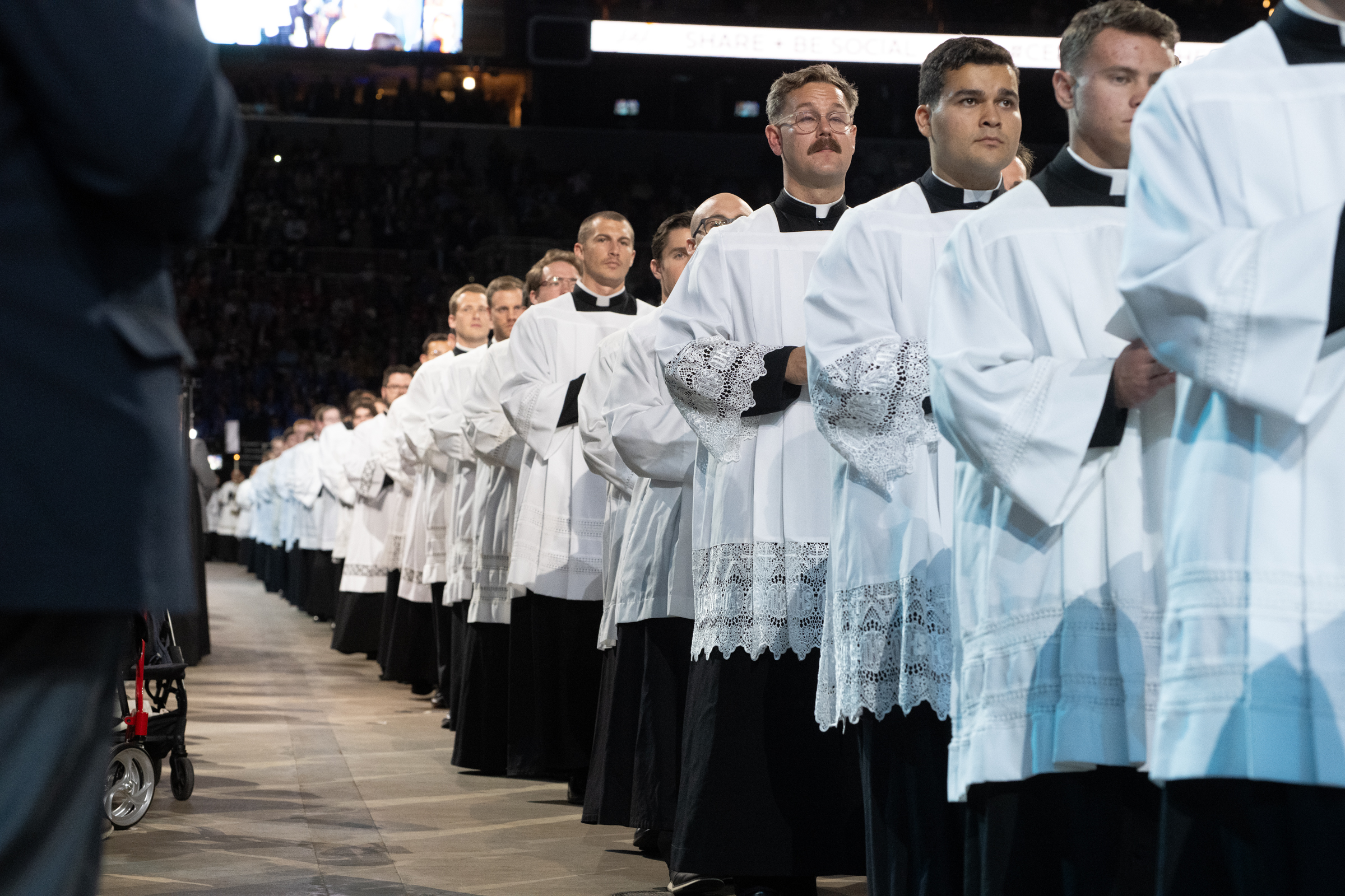 Priests process into the beatification Mass for Archbishop Fulton Sheen in St. Louis on Sept. 24, 2026. | Credit: Jeffrey Bruno