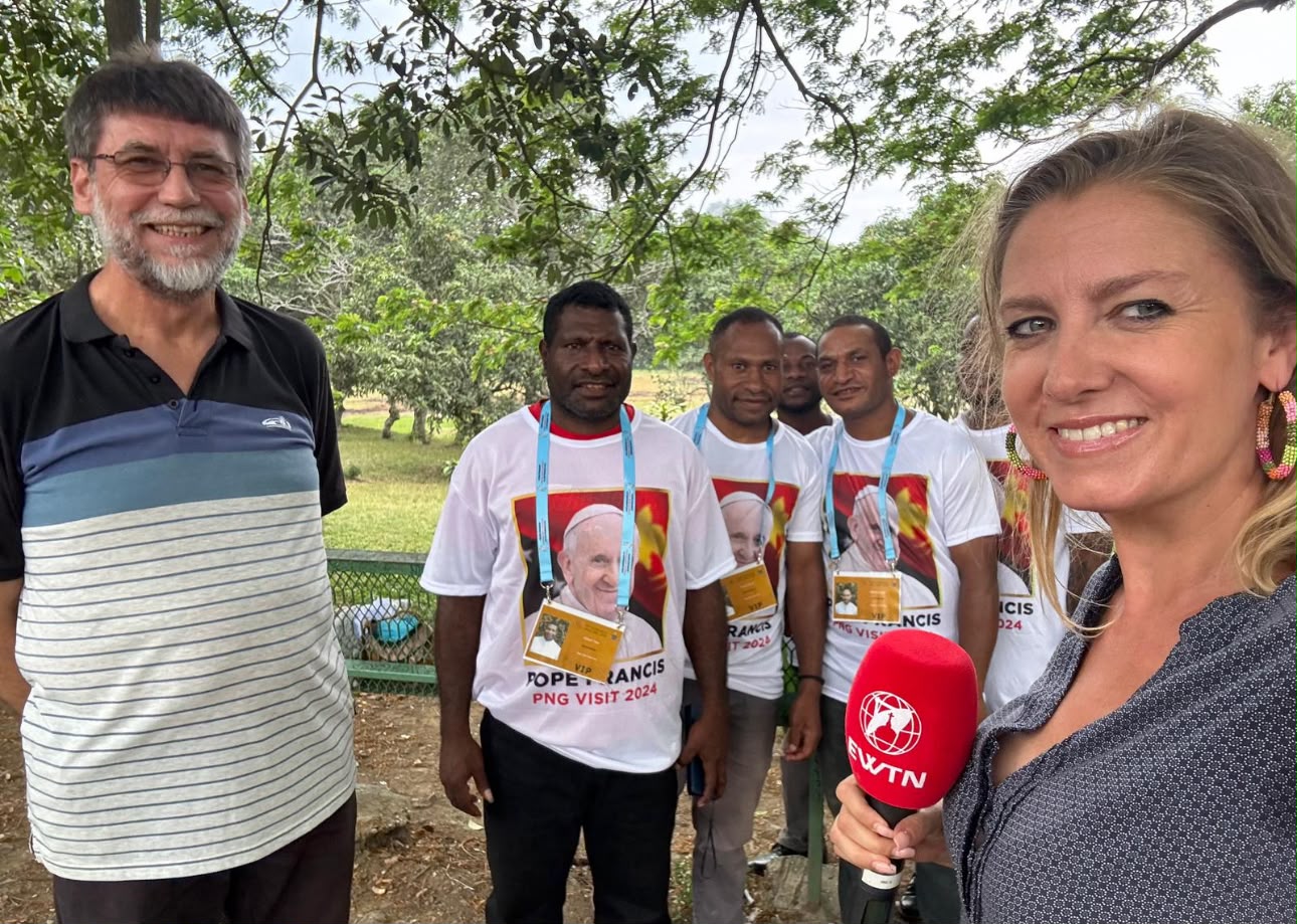Magdalena Wolińska-Riedi reports during Pope Francis’ apostolic journey to Uganda, Sept. 6–9, 2024. | Credit: Photo courtesy of Magdalena Wolińska-Riedi