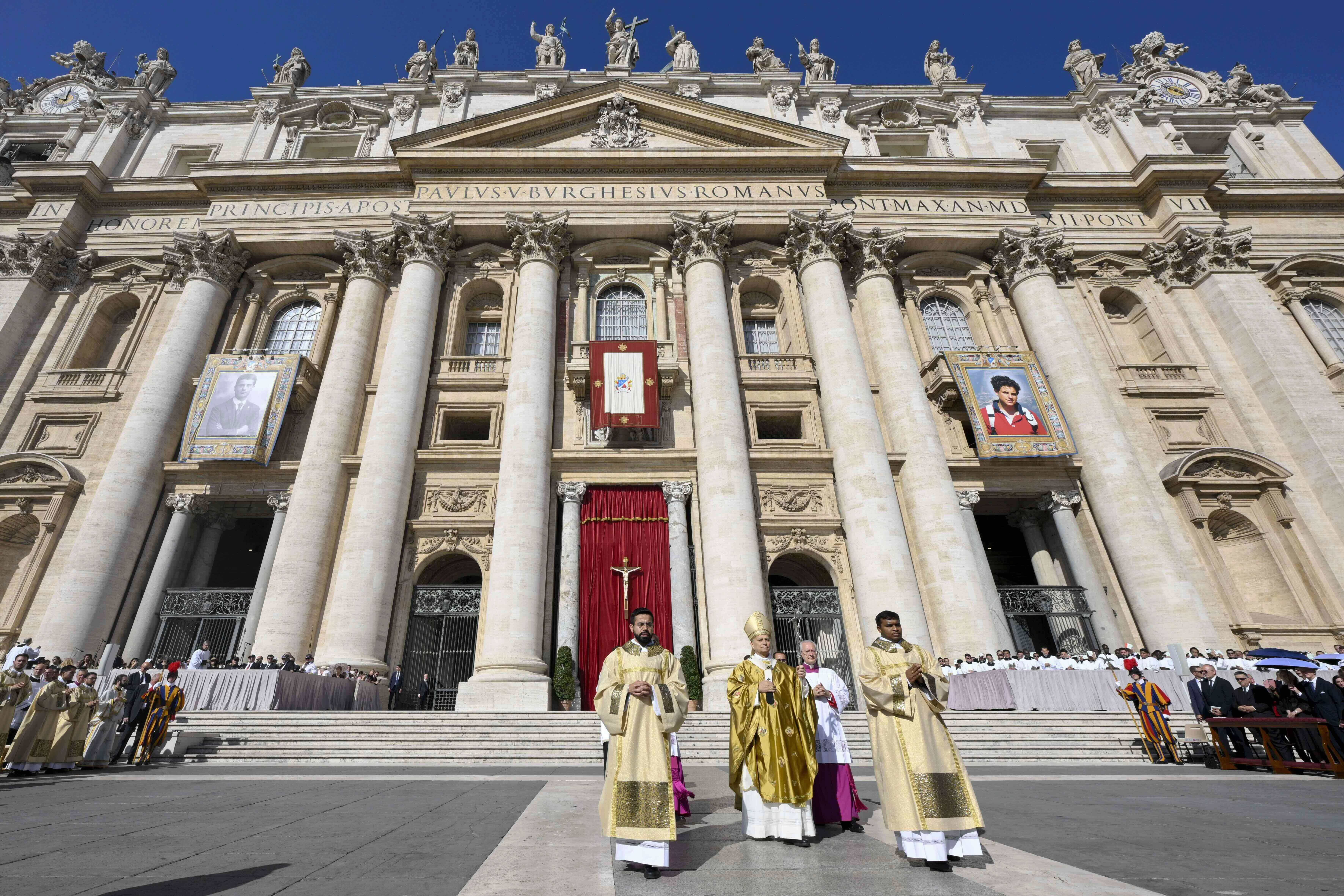 The facade of St. Peter’s Basilica during the canonization of Sts. Carlo Acutis and Pier Giorgio Frassati on Sept. 7, 2025. | Credit: Vatican Media