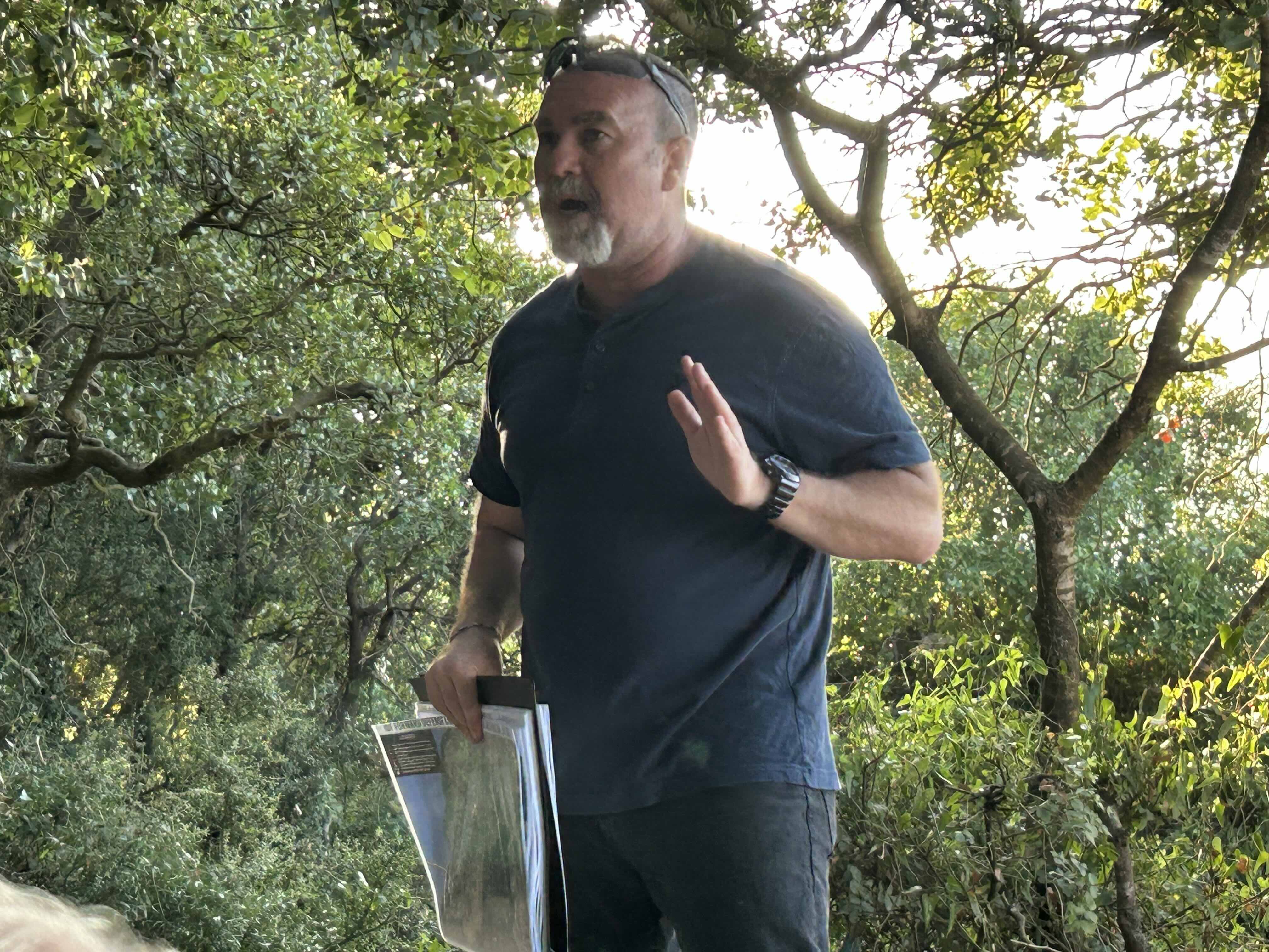 Along the border with Lebanon and as multiple explosions could be heard in the distance, Avrahim Levine briefed the delegation on Israel Defense Forces operations to neutralize the threat from Hezbollah in the neighboring country. | Credit: Ken Oliver-Méndez/EWTN News