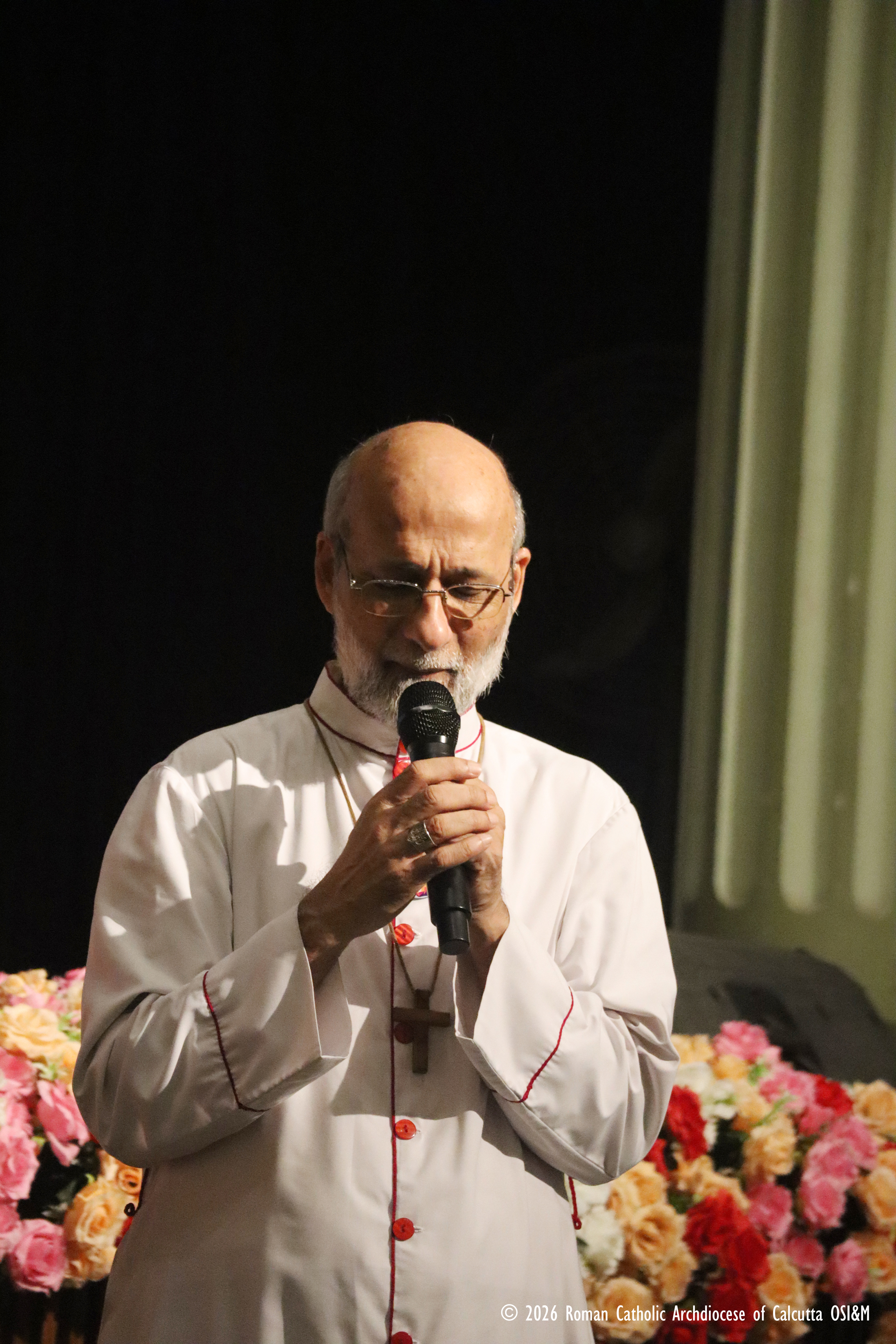 Archbishop Elias Frank speaks at the premiere of the new documentary “Mother Teresa – Prophet of Compassion,” at the Auditorium of St Xavier’s College on Sept. 5, 2026, hosted by the Archdiocese of Kolkata. | Credit: Farrell Shah, Communications Director, Calcutta Archdiocese