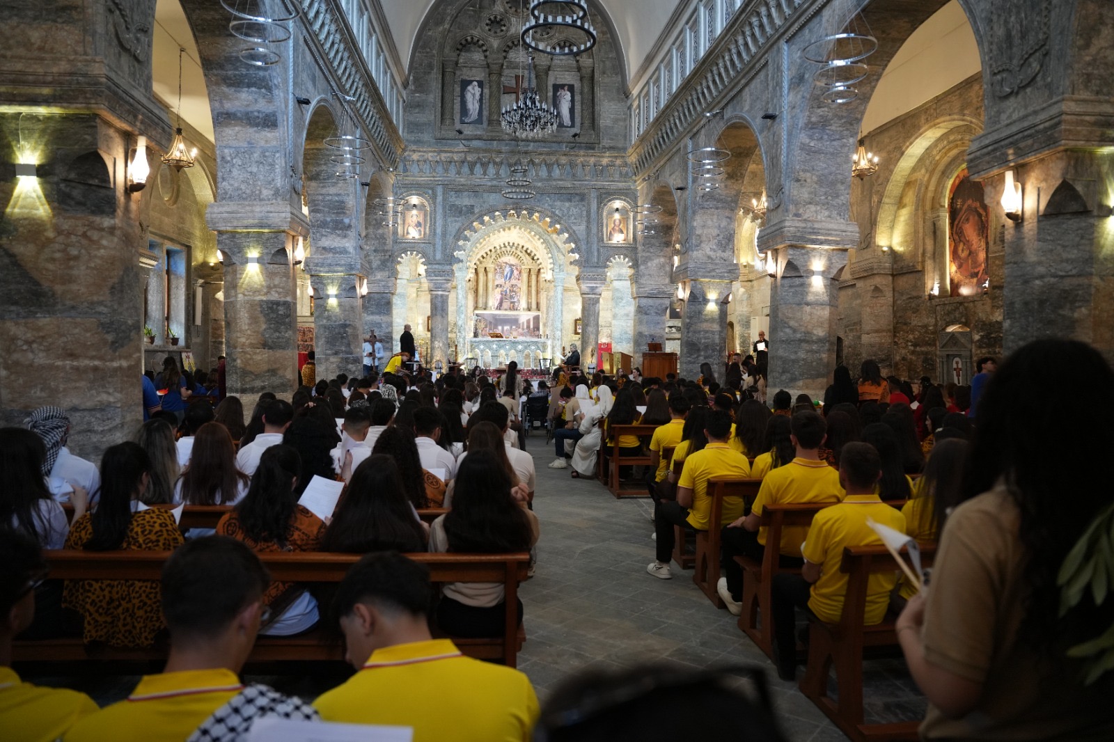 The sixth Baghdeda Youth Festival concluded Saturday, Sept. 12, 2026, with a large faith procession that brought together nearly 700 young men and women, led by Bishop Benedictus Younan Hanno of the Syriac Catholic Diocese of Mosul and its dependencies, along with former diocesan bishops Yohanna Boutros Moshe and Georges al-Qass Moussa, priests, religious men and women, and thousands of faithful. | Credit: Ragheed Nenwaya/ACI MENA
