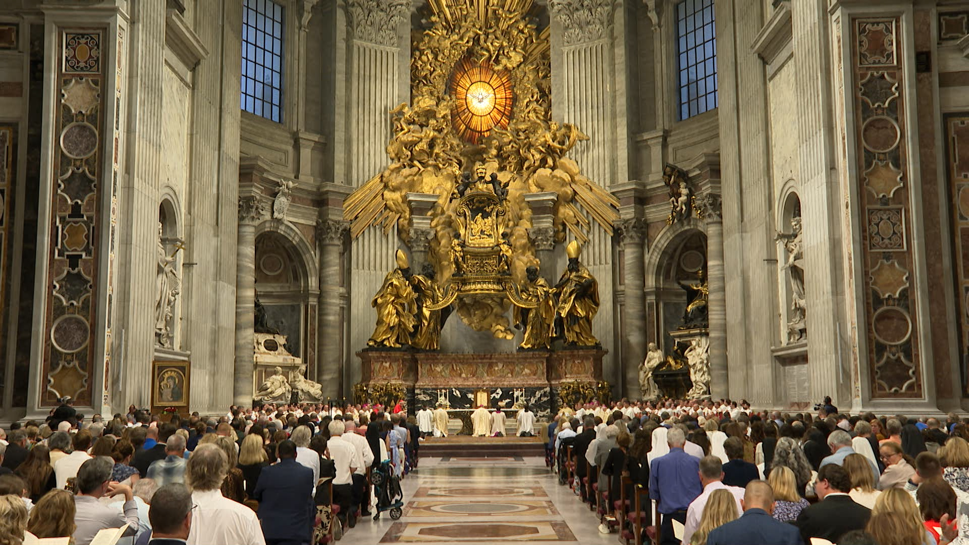Friends and family join a Mass for the ordination to the transitional diaconate of 18 men from the North American College in Rome on Oct. 1, 2026, in St. Peter’s Basilica. | Credit: Fabio Gonnella/EWTN News