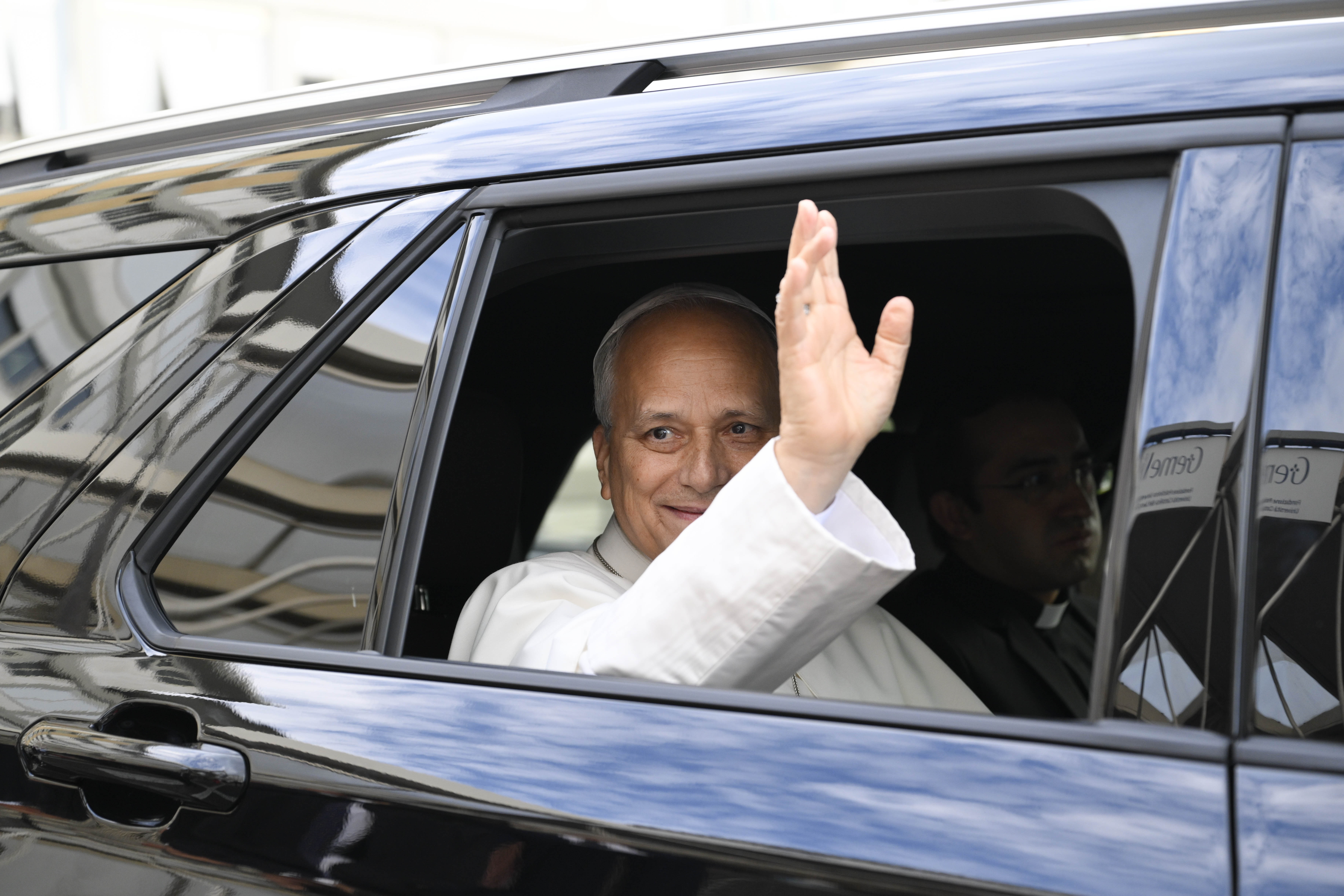 Pope Leo XIV appears in good spirits as he departs Gemelli Hospital on Oct. 17, 2026. | Credit: Vatican Media