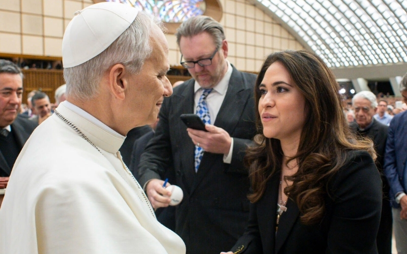 Pope Leo XIV with Maria Montserrat Alvarado at the Vatican on May 12, 2025. | Credit: Vatican Media